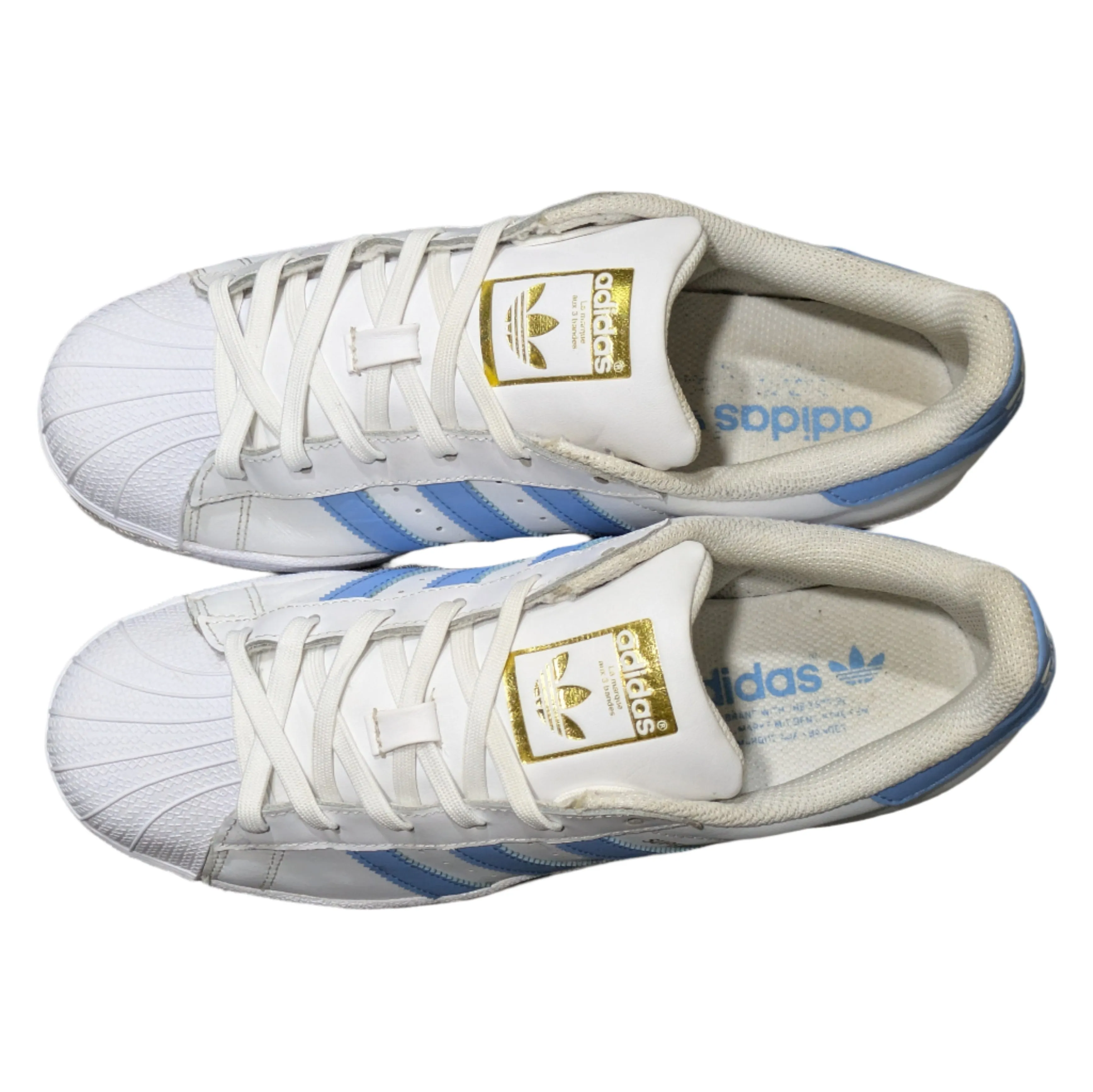 Adidas Superstar Women's Sneakers - White with Light Blue Details Size UK 6 / EU 39 1/3 / US 8