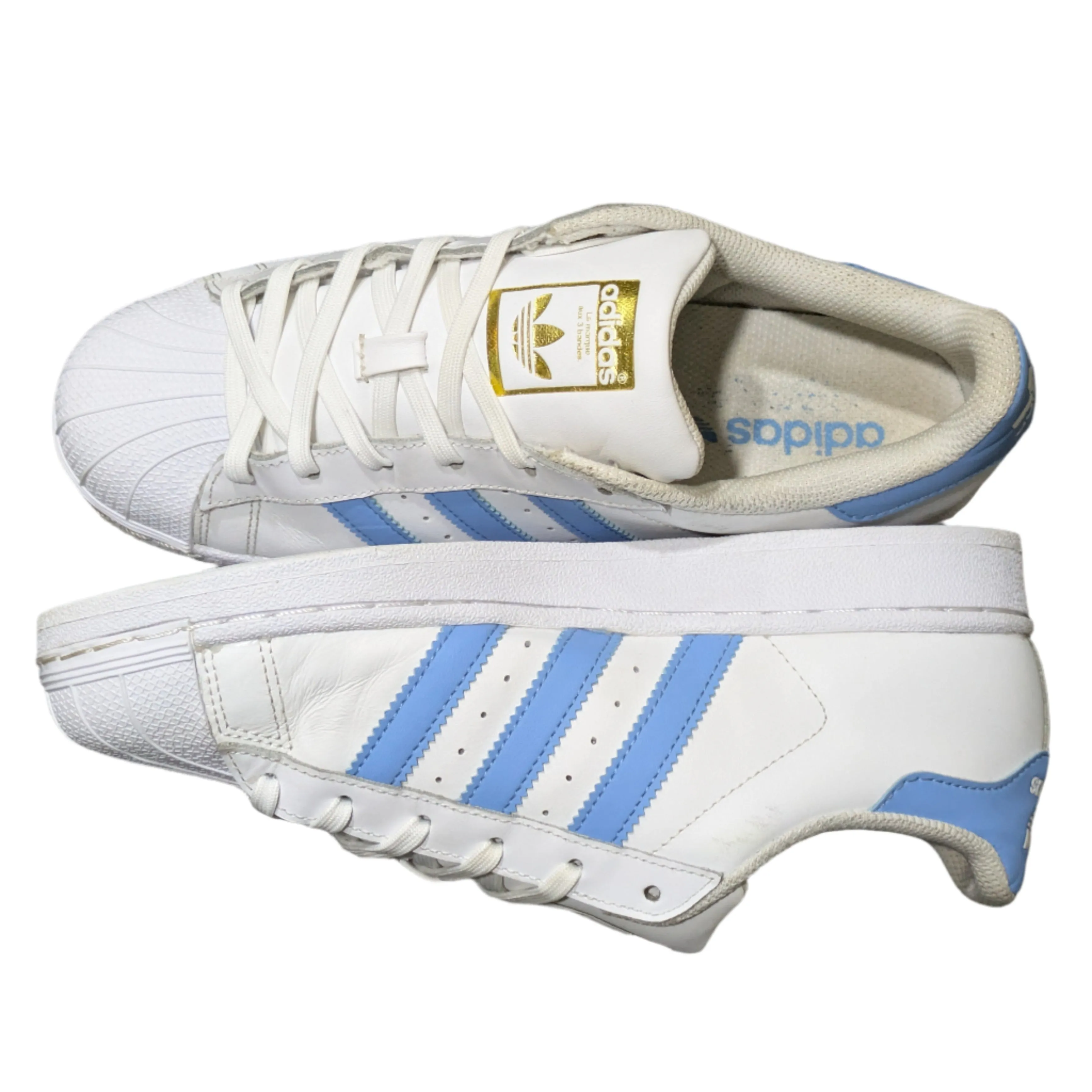 Adidas Superstar Women's Sneakers - White with Light Blue Details Size UK 6 / EU 39 1/3 / US 8