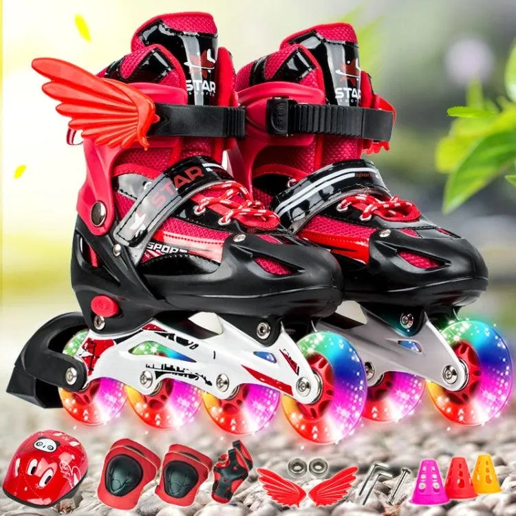 Adjustable Kids Flash Roller Skates Set with Protective Gear and Accessories, Size: S