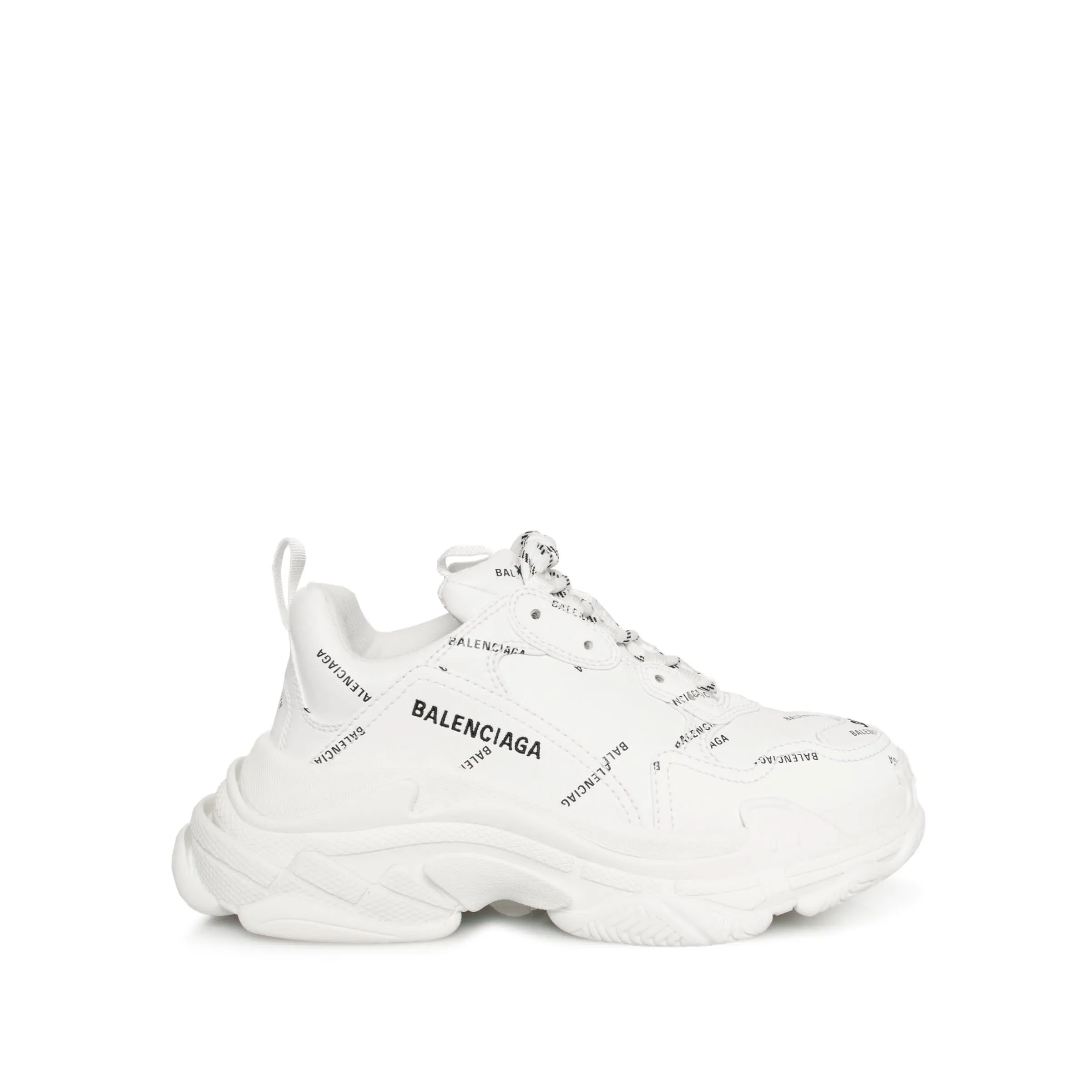 Allover Logo Triple S Sneakers in White/Black