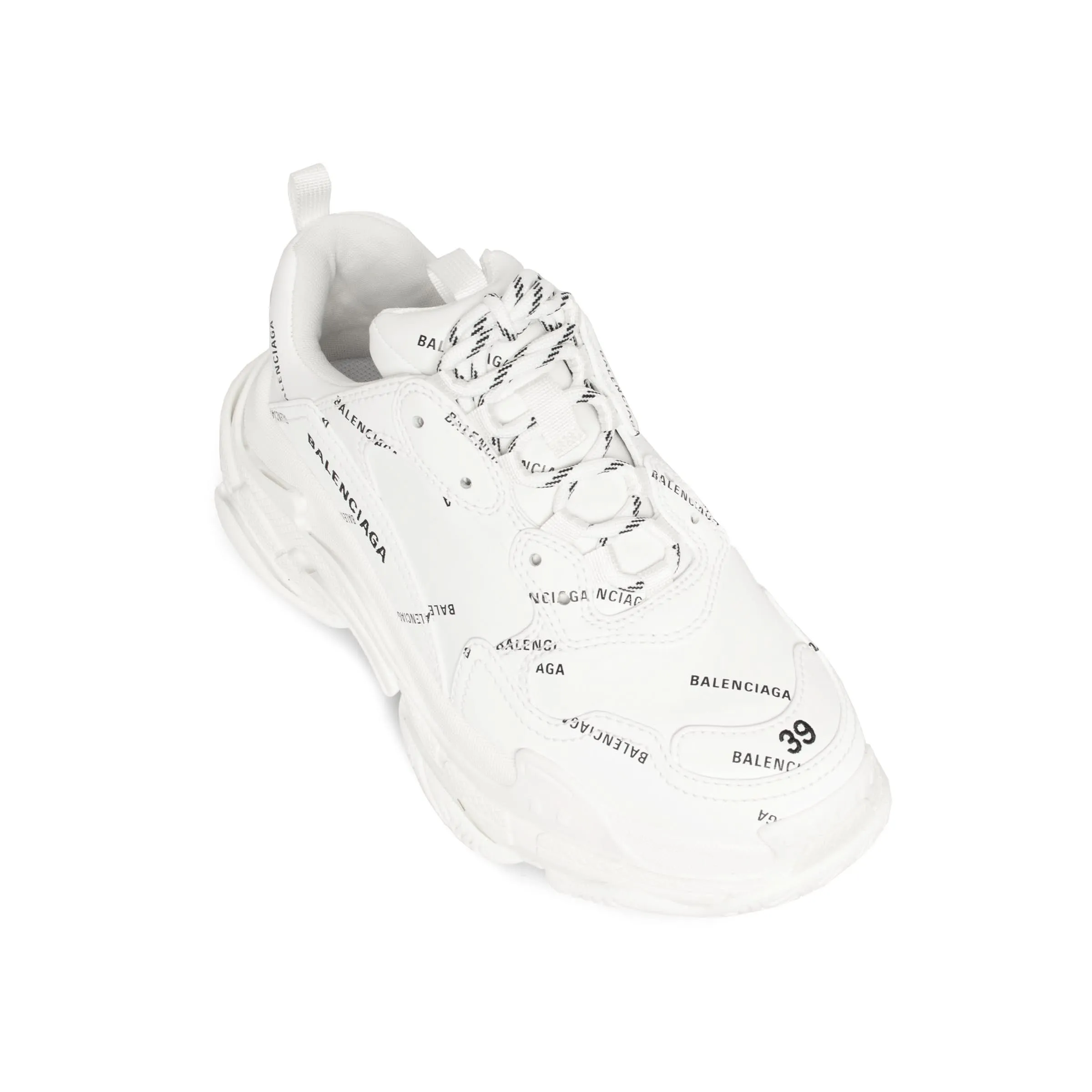 Allover Logo Triple S Sneakers in White/Black