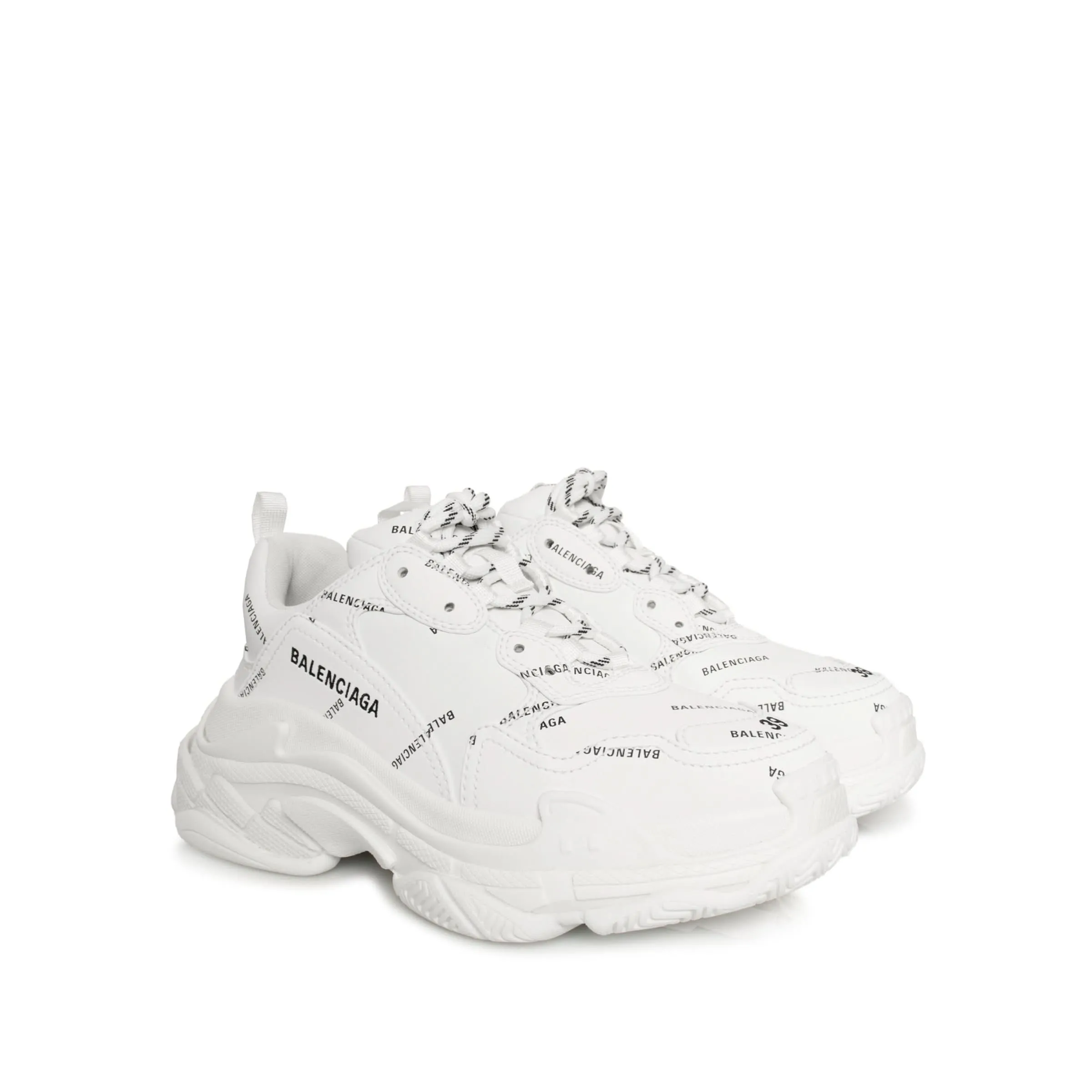 Allover Logo Triple S Sneakers in White/Black