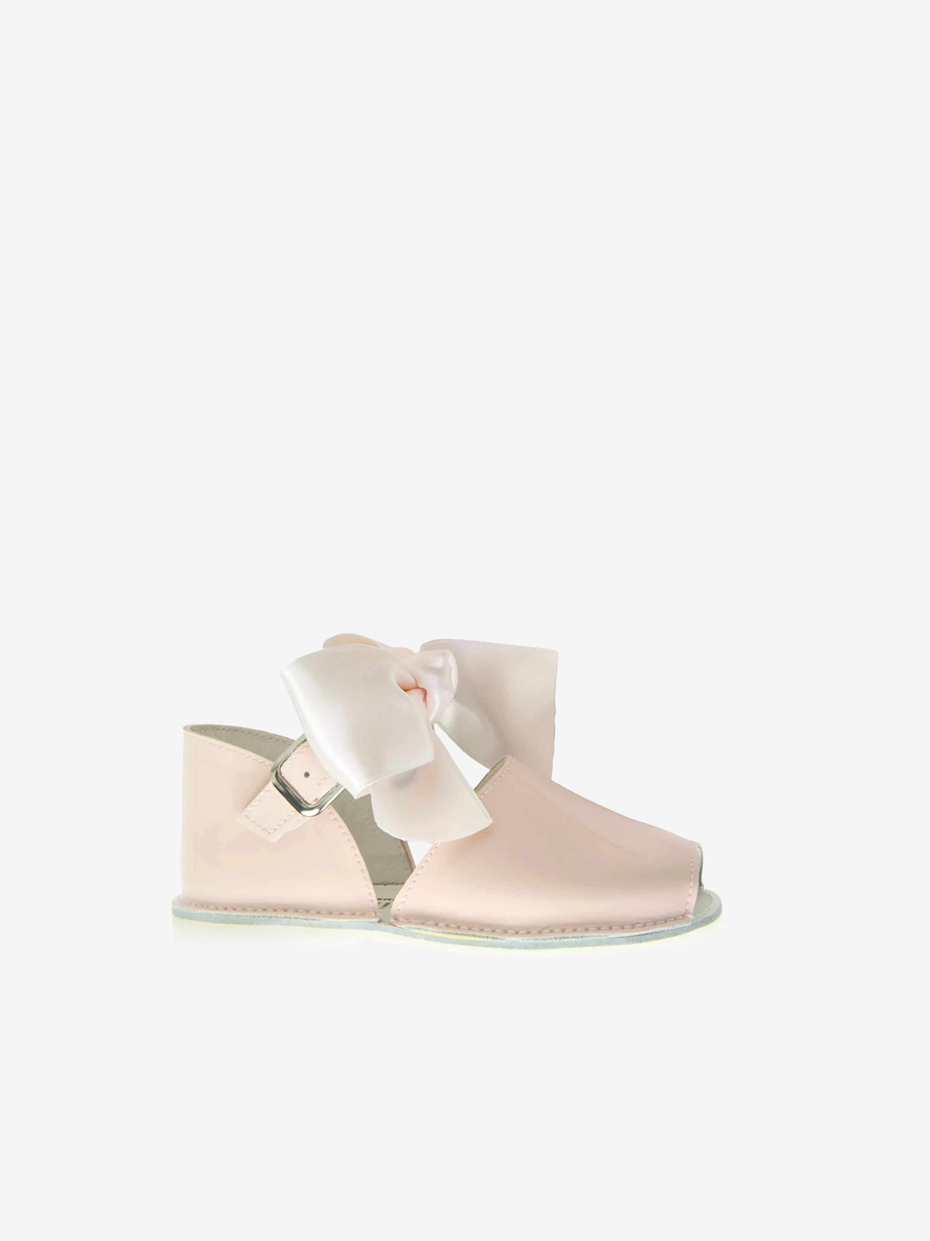 Andanines Baby Girls Patent Leather Open Toe Bow Shoes in Pink