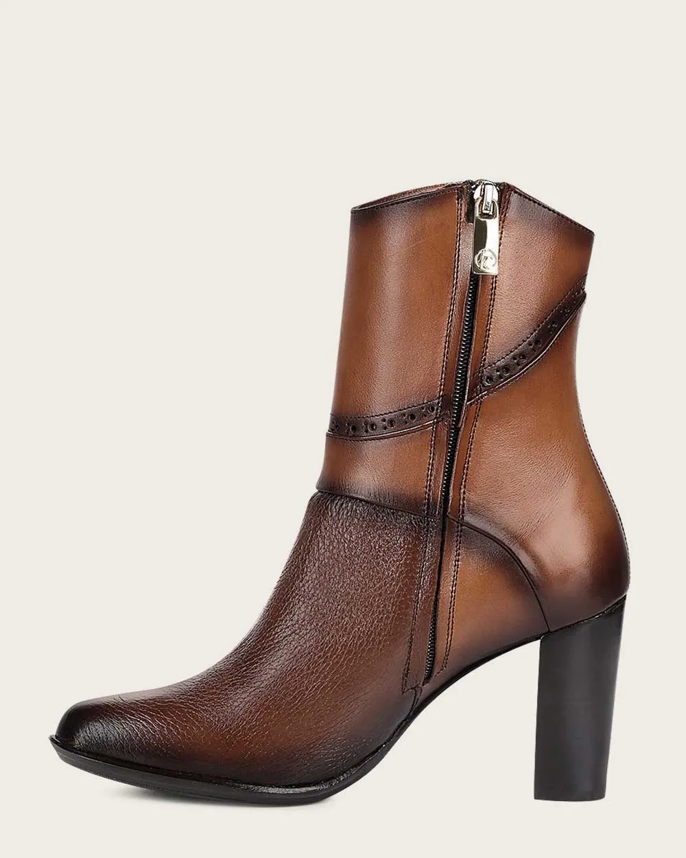 Ankle contrasting honey brown bootie