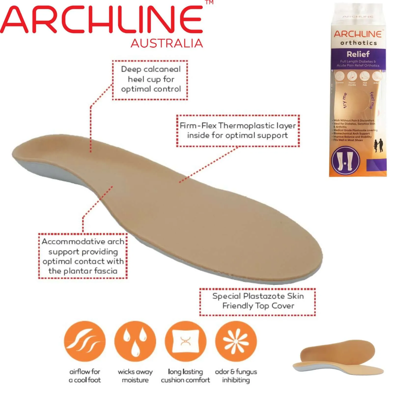 ARCHLINE Insoles Orthotics Full Length Arch Support