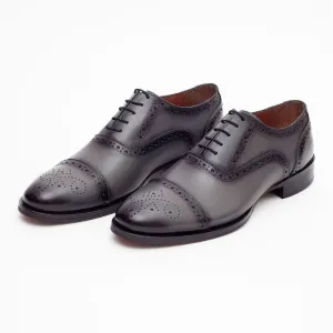 Ariston Mens Gray Oxford Lace-up Leather Dress Shoes