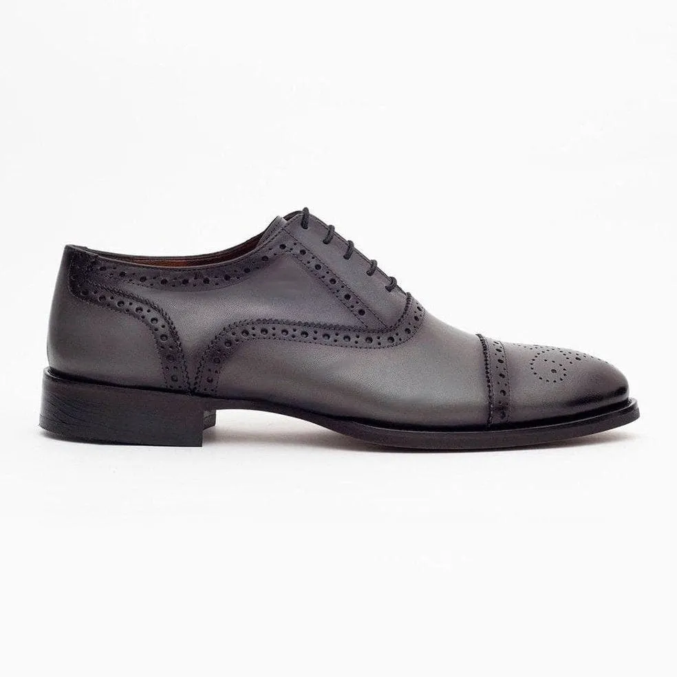 Ariston Mens Gray Oxford Lace-up Leather Dress Shoes