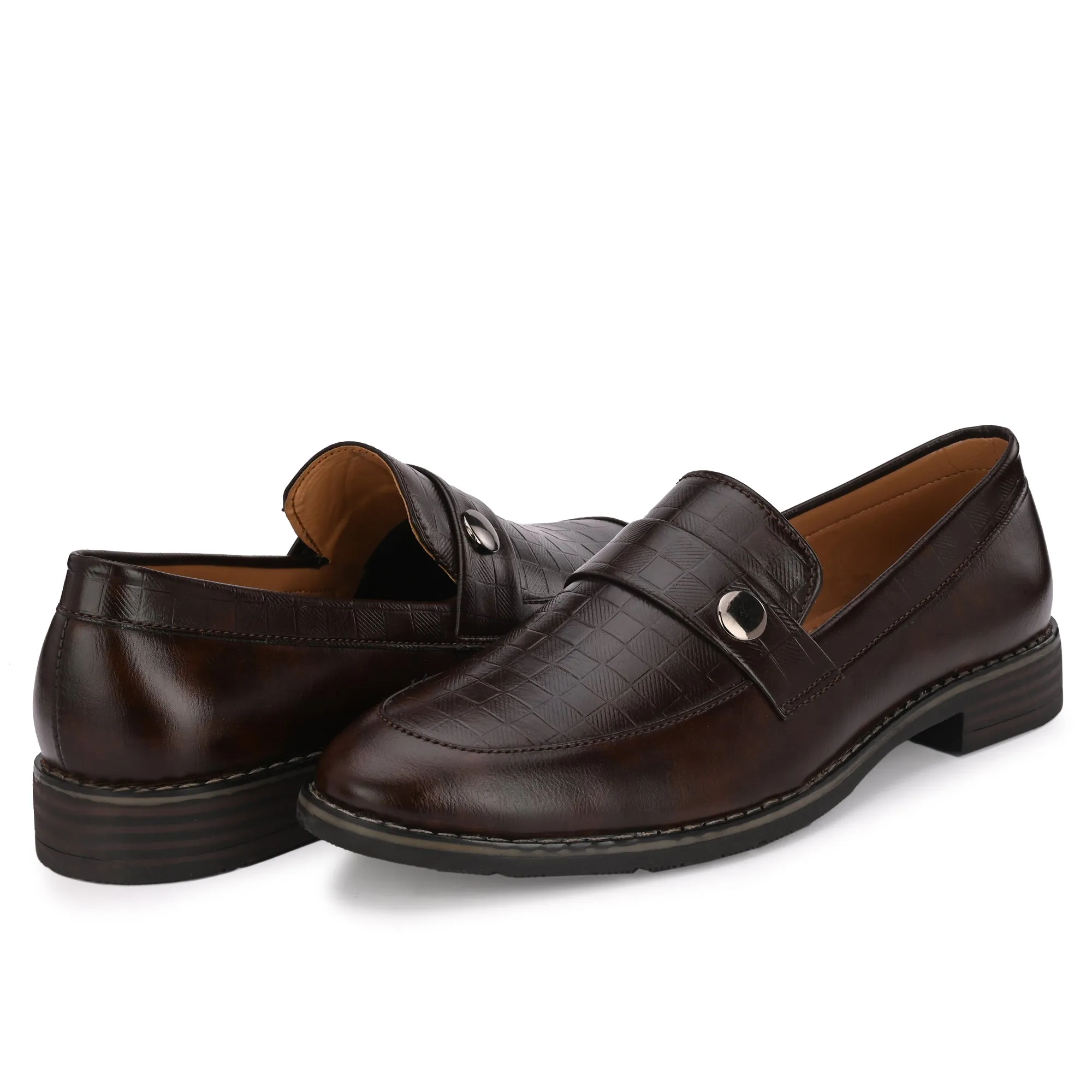 Attitudist Unisex Handcrafted Classic Brown Plain Basket Loafer