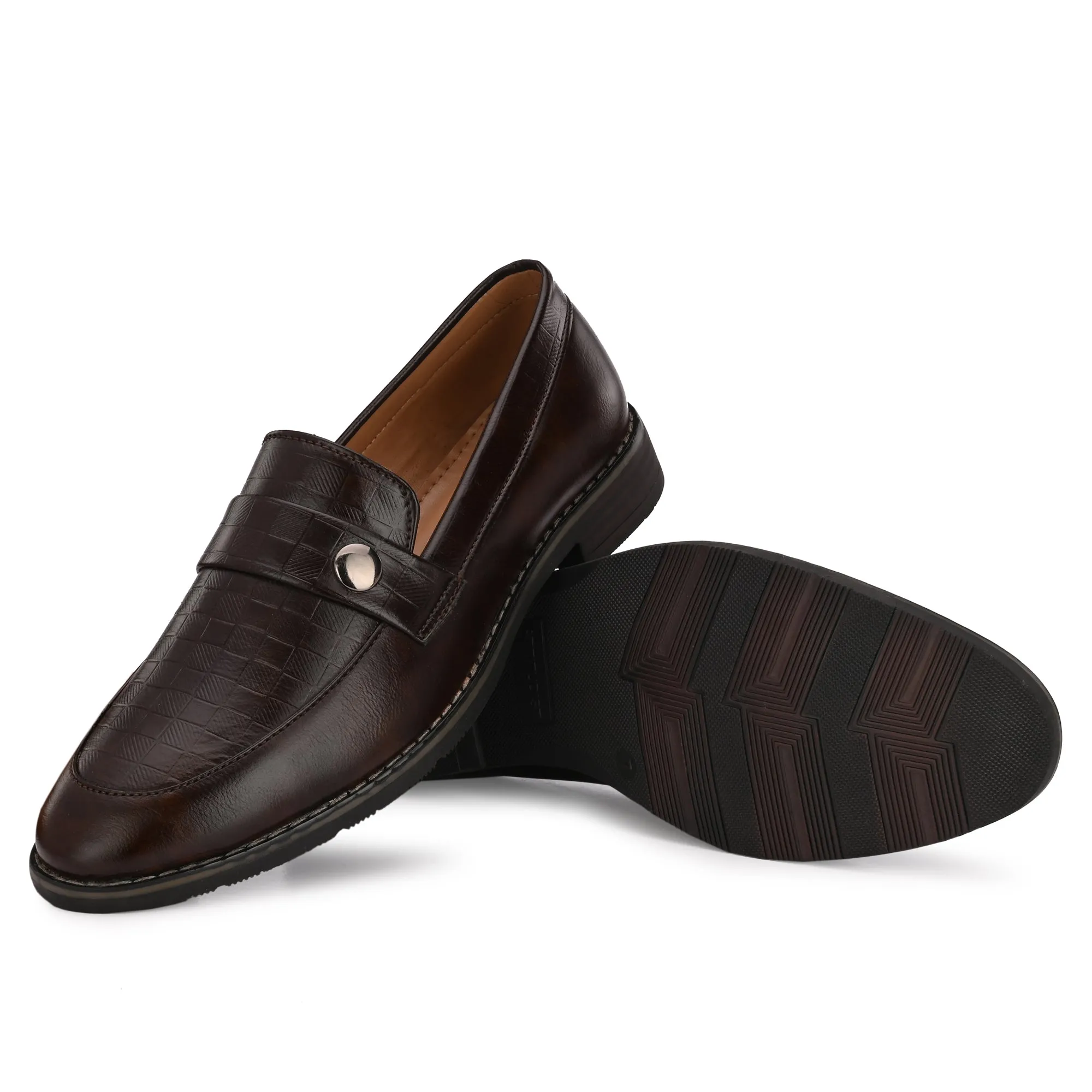 Attitudist Unisex Handcrafted Classic Brown Plain Basket Loafer