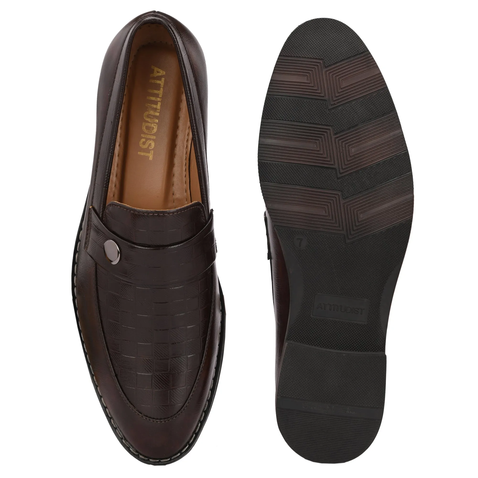 Attitudist Unisex Handcrafted Classic Brown Plain Basket Loafer