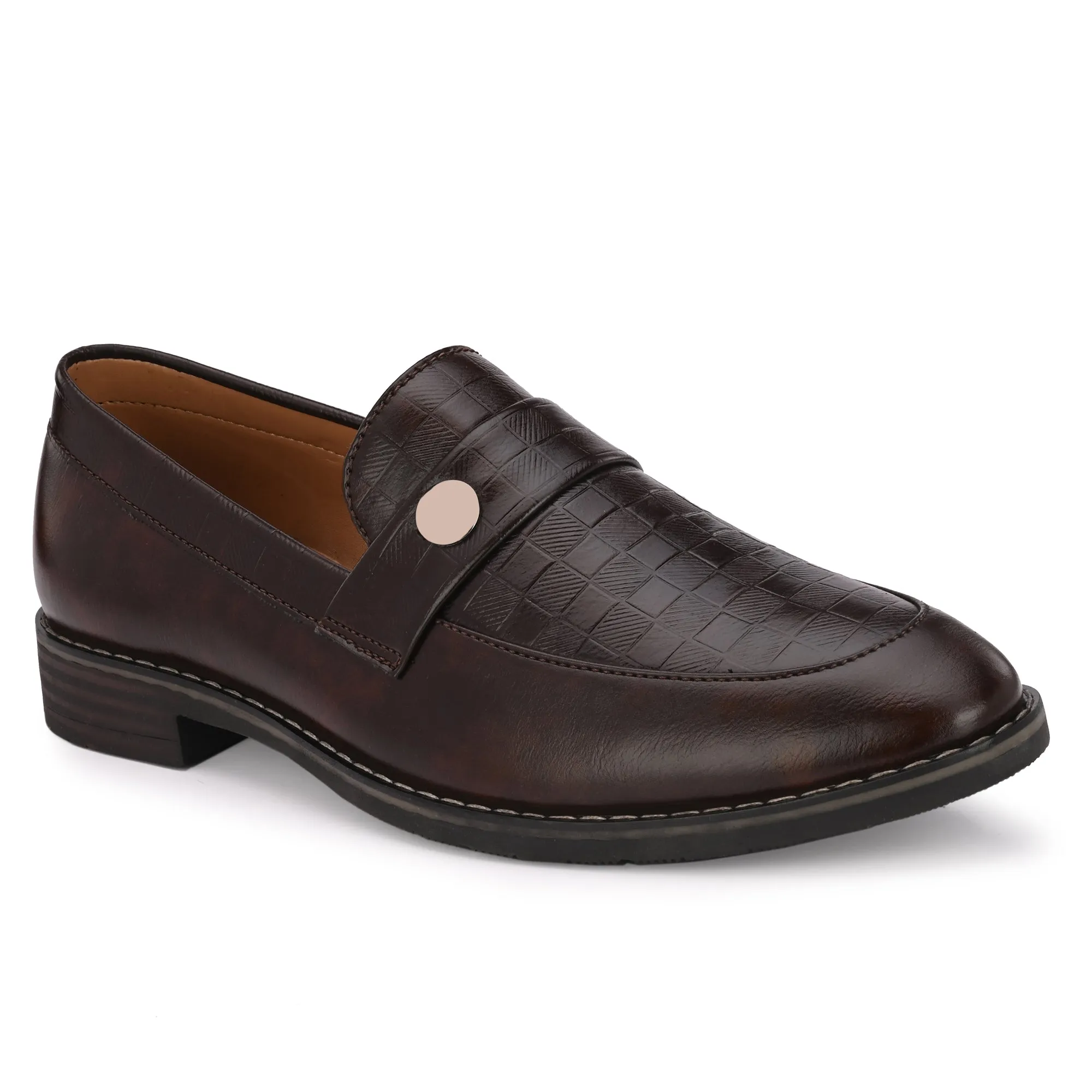 Attitudist Unisex Handcrafted Classic Brown Plain Basket Loafer