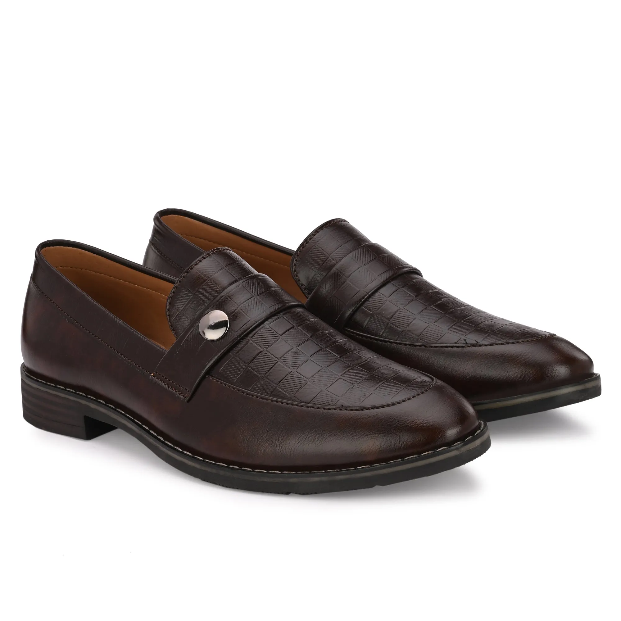 Attitudist Unisex Handcrafted Classic Brown Plain Basket Loafer