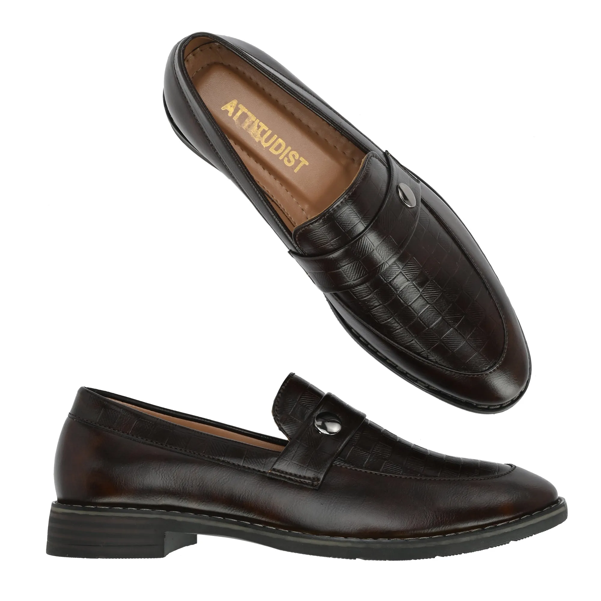 Attitudist Unisex Handcrafted Classic Brown Plain Basket Loafer