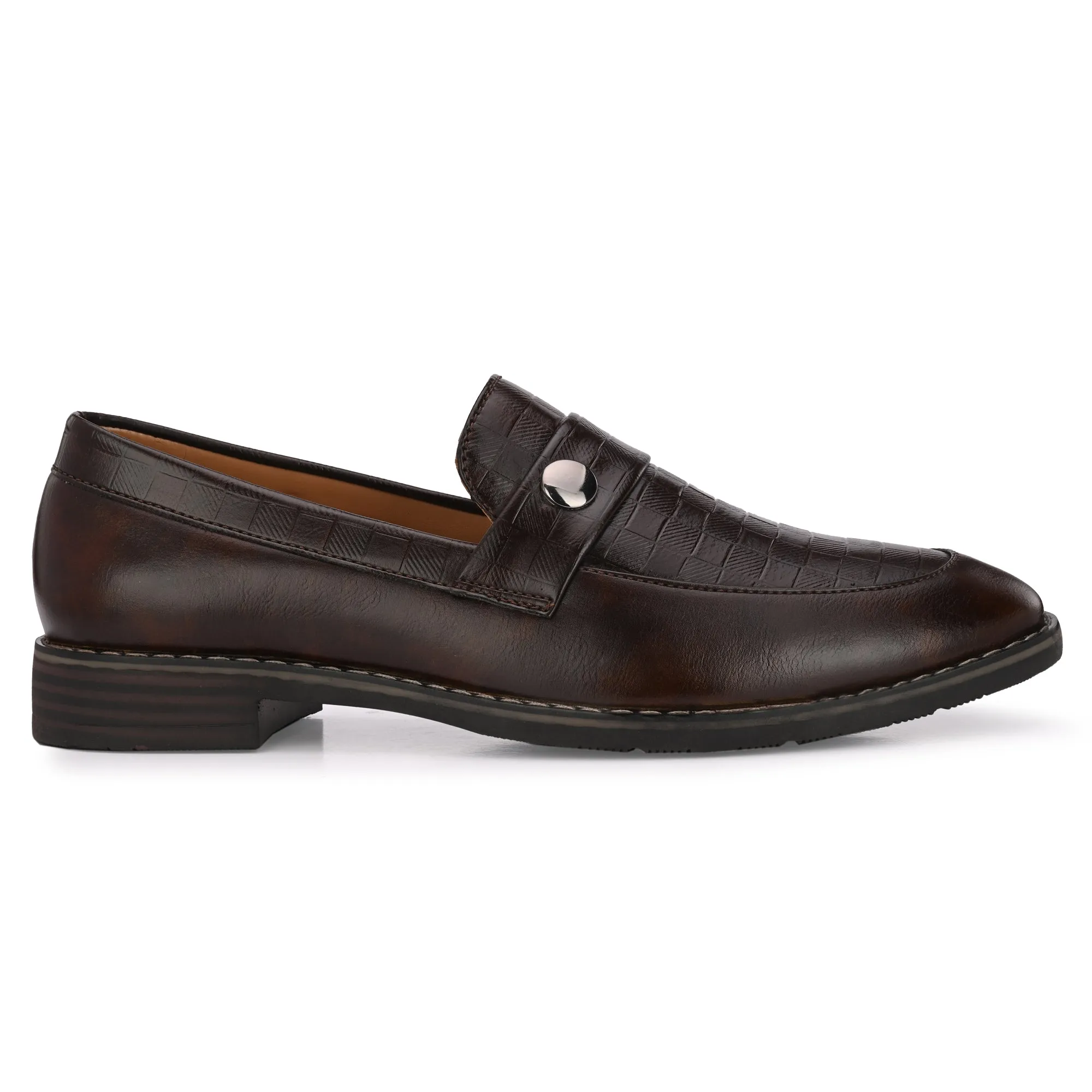 Attitudist Unisex Handcrafted Classic Brown Plain Basket Loafer