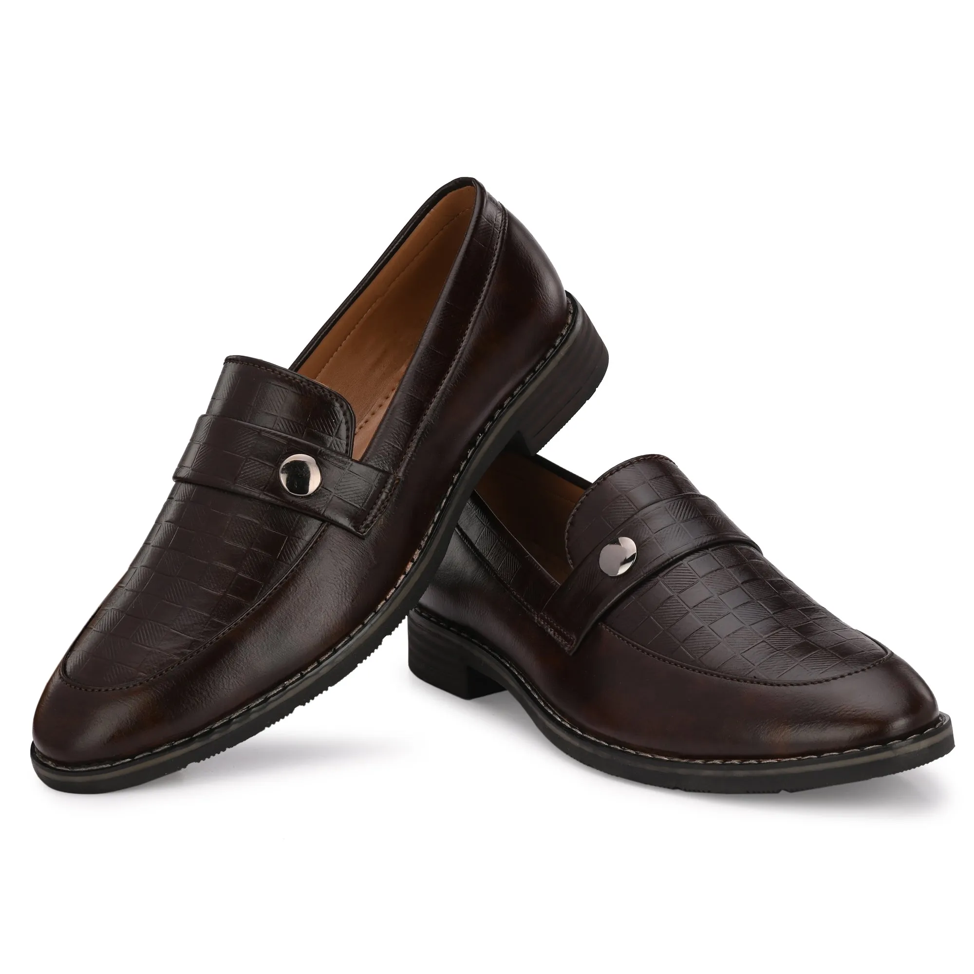 Attitudist Unisex Handcrafted Classic Brown Plain Basket Loafer