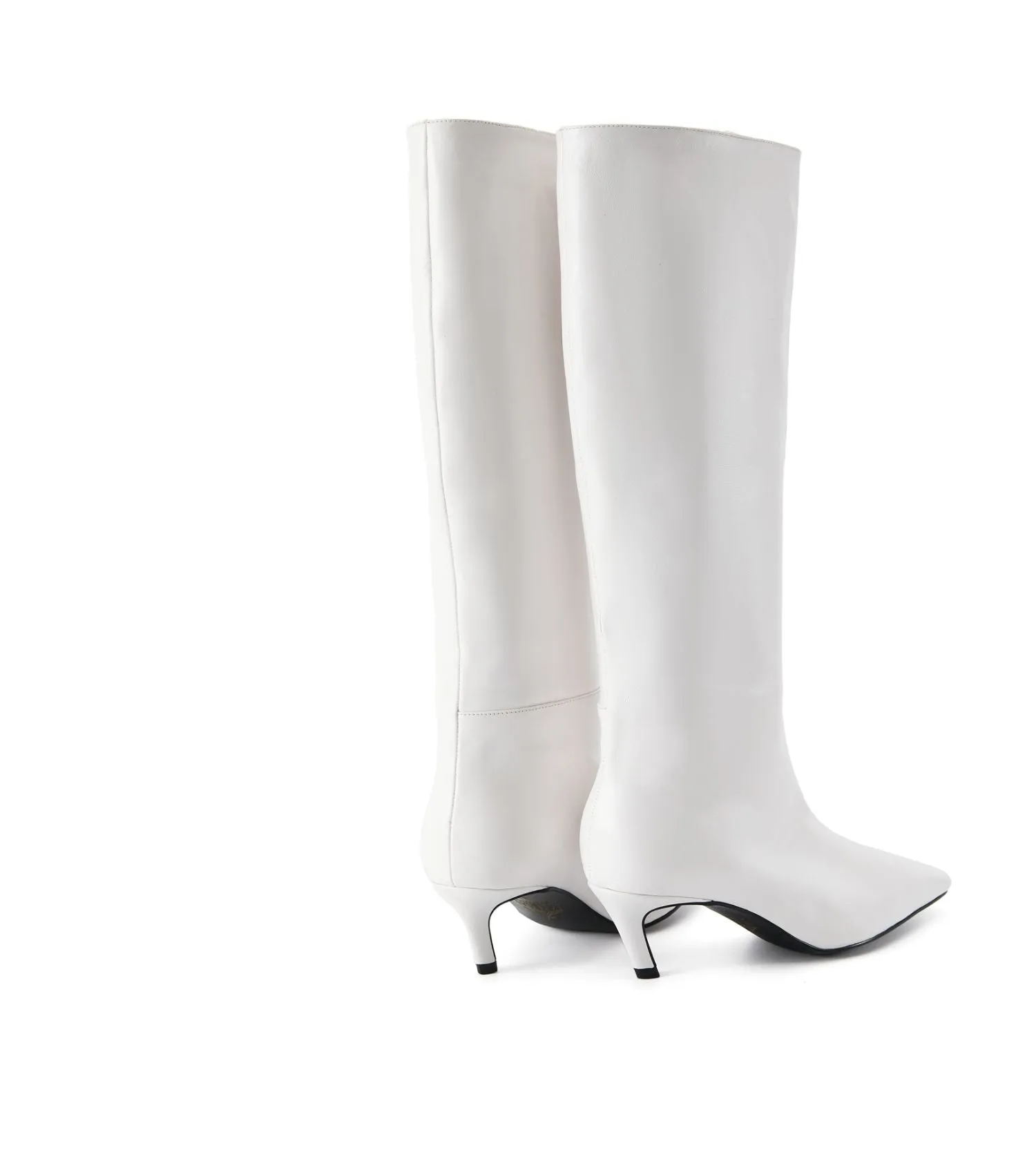 B-FEI original niche design minimalist style straight boots black and white leather personality slanted heel high boots- Melo