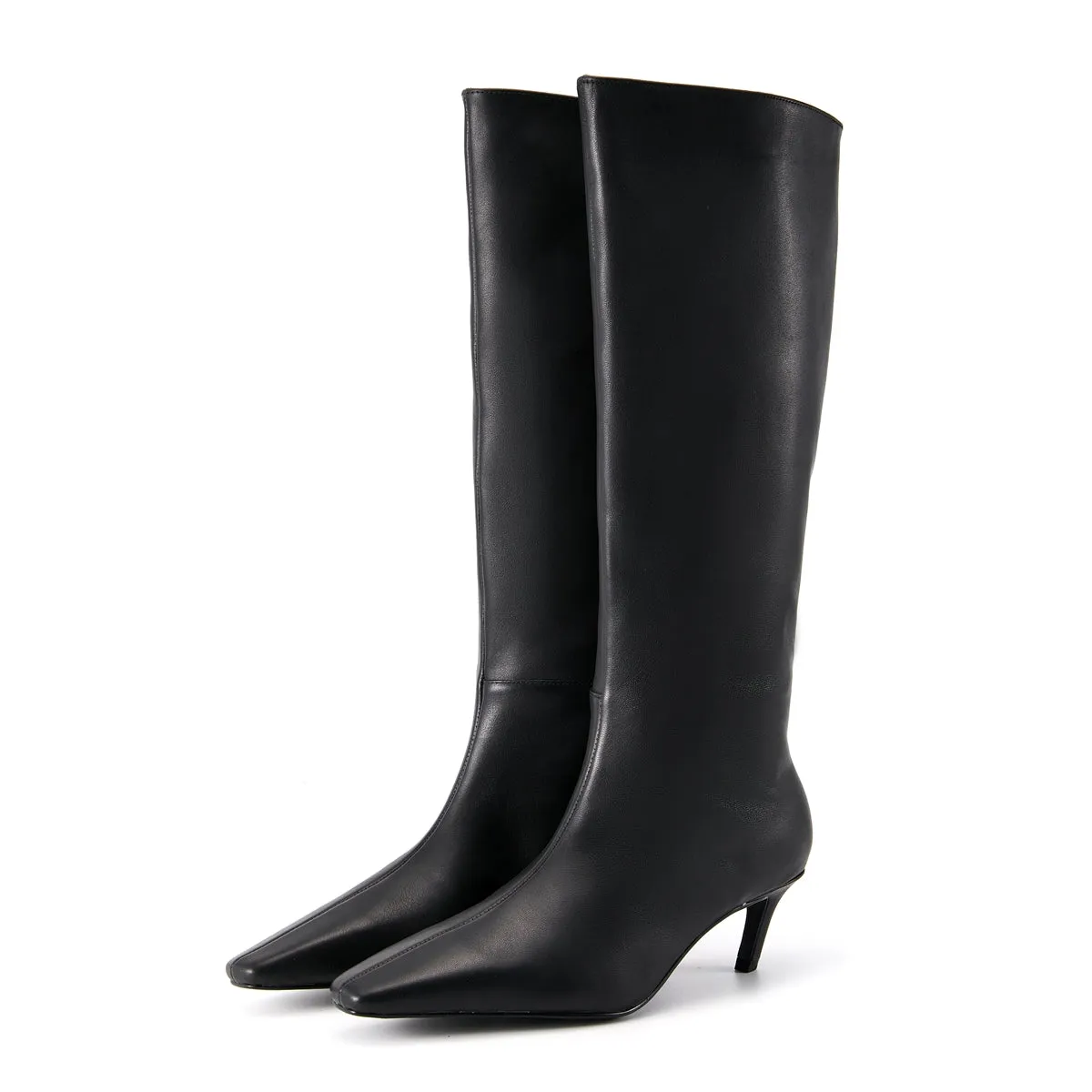 B-FEI original niche design minimalist style straight boots black and white leather personality slanted heel high boots- Melo