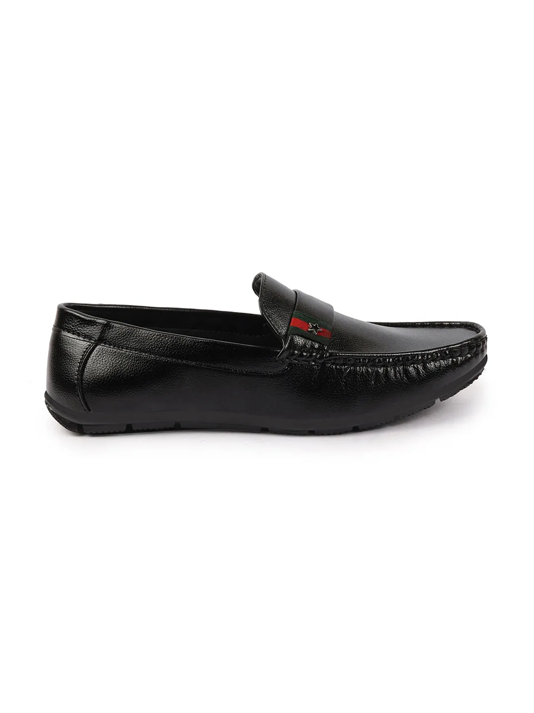 Basics Men Black Textured Design Outdoor Classic Moccasin Loafer Shoes