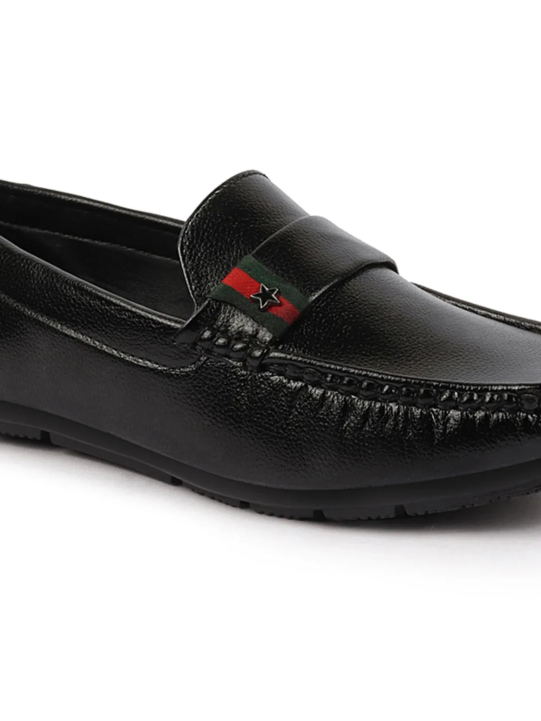 Basics Men Black Textured Design Outdoor Classic Moccasin Loafer Shoes