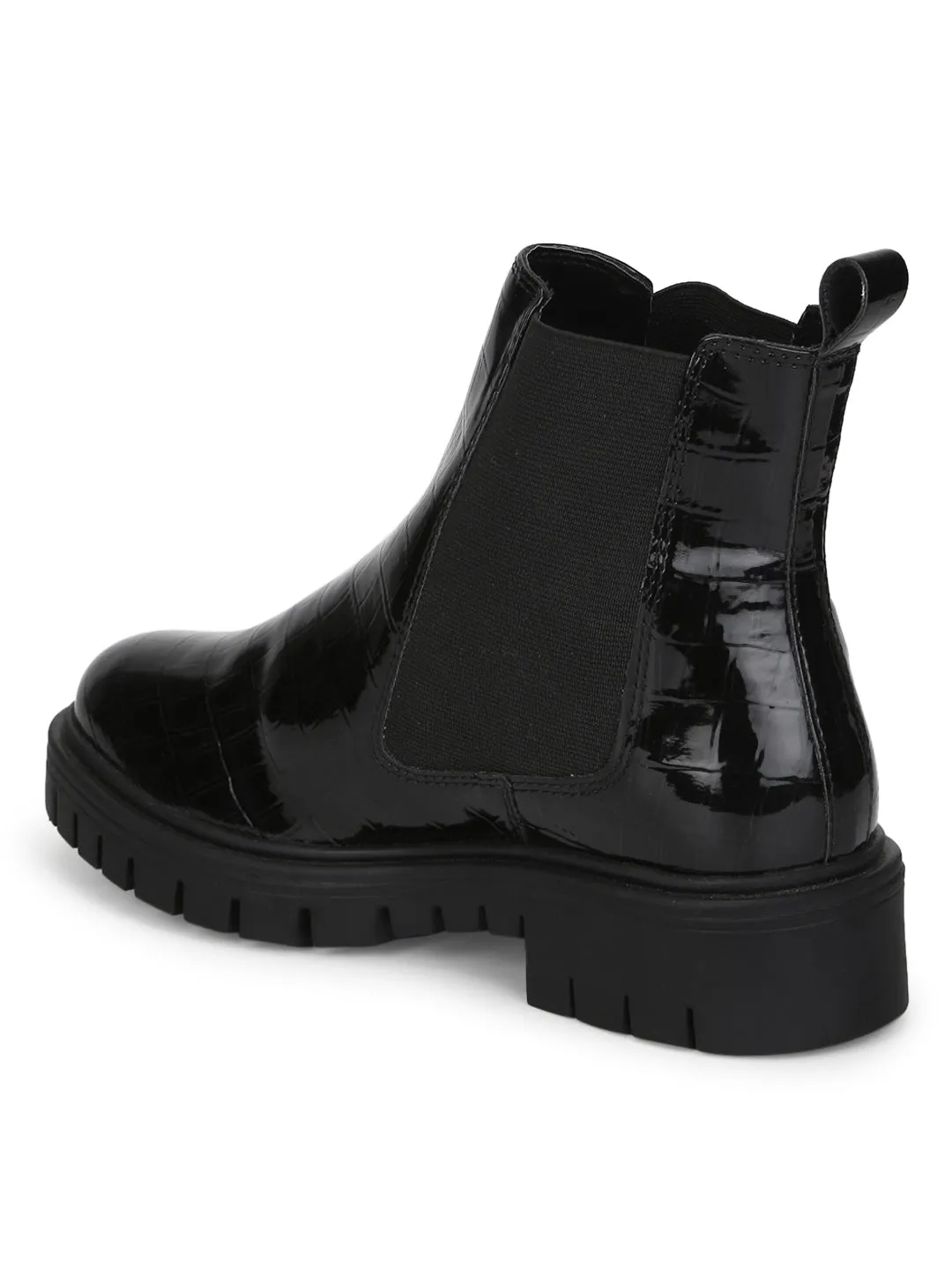 Black Croc Patent Chelsea Ankle Boots