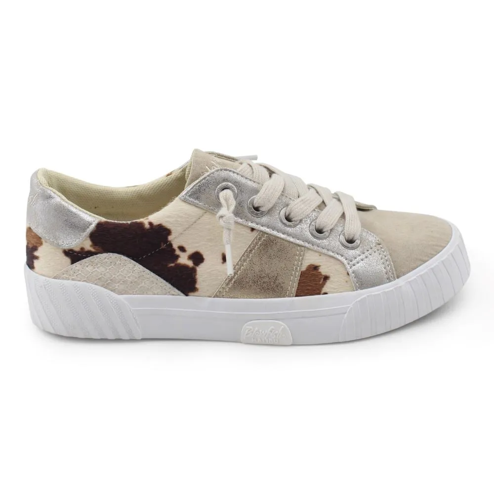 'Blowfish Malibu' Women's  Wave Sneaker - Cream Spots Faux Pony Hair / Ice Microsuede / Cream / Gold / Silver