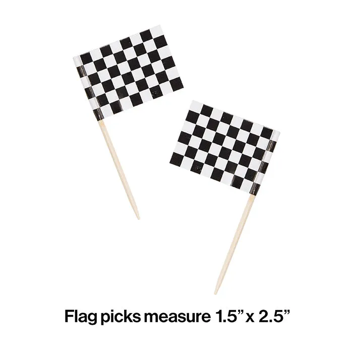 Bulk Pack of 100 Race Picks, Flag 2 1/2" Black & White Check