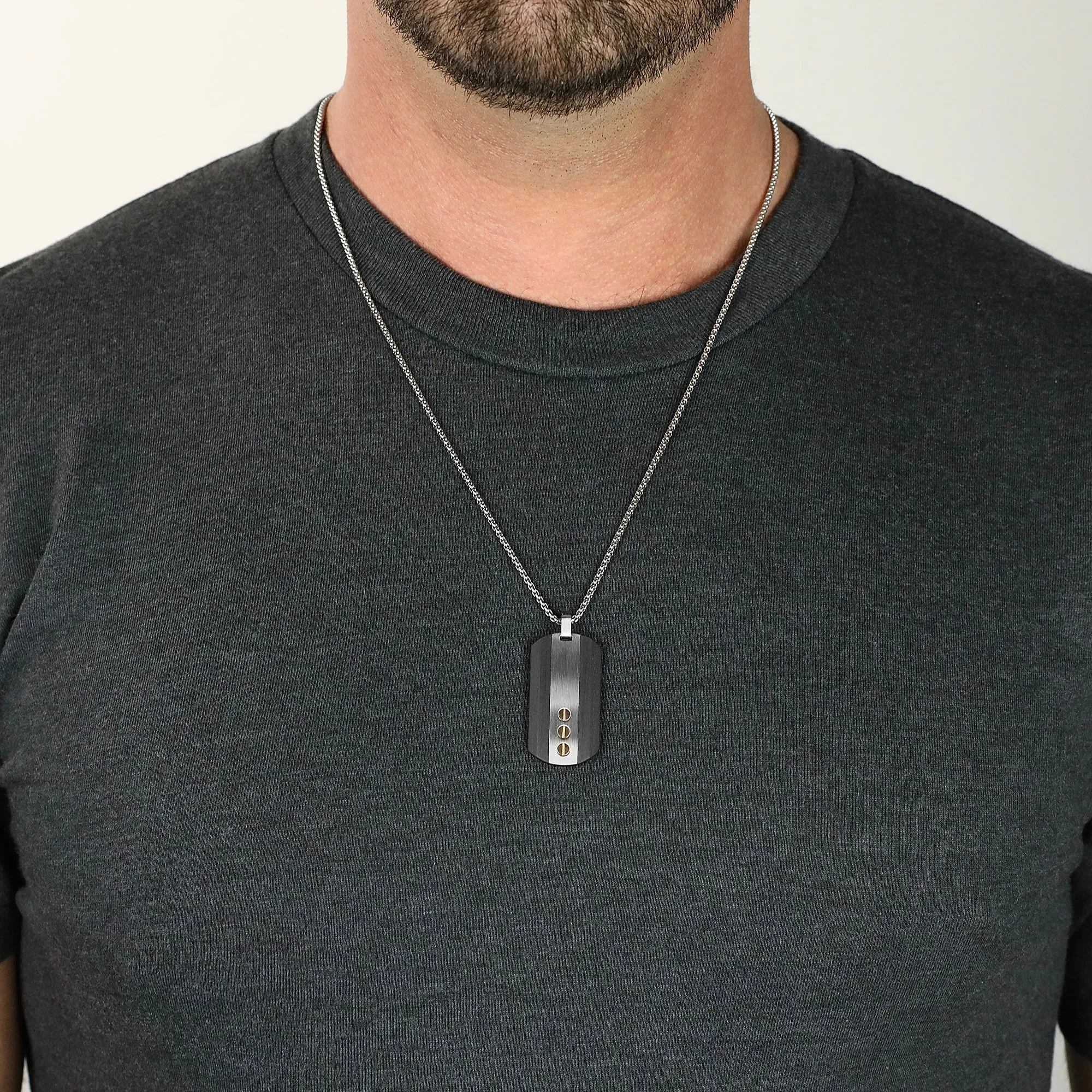 Carbon Fiber Tag Necklace - Silver x Black