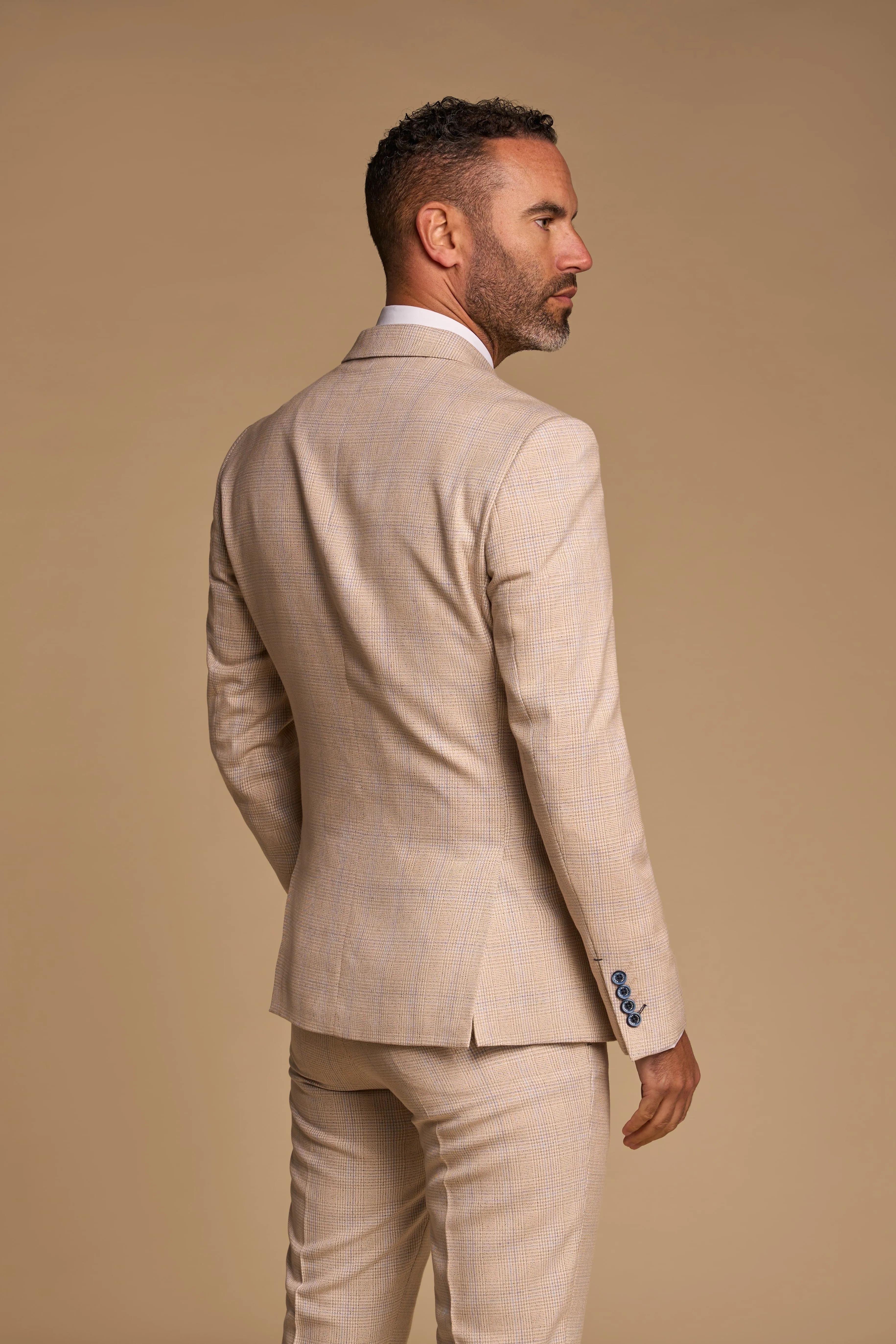 Caridi Beige Check Double Breasted Two Piece Suit