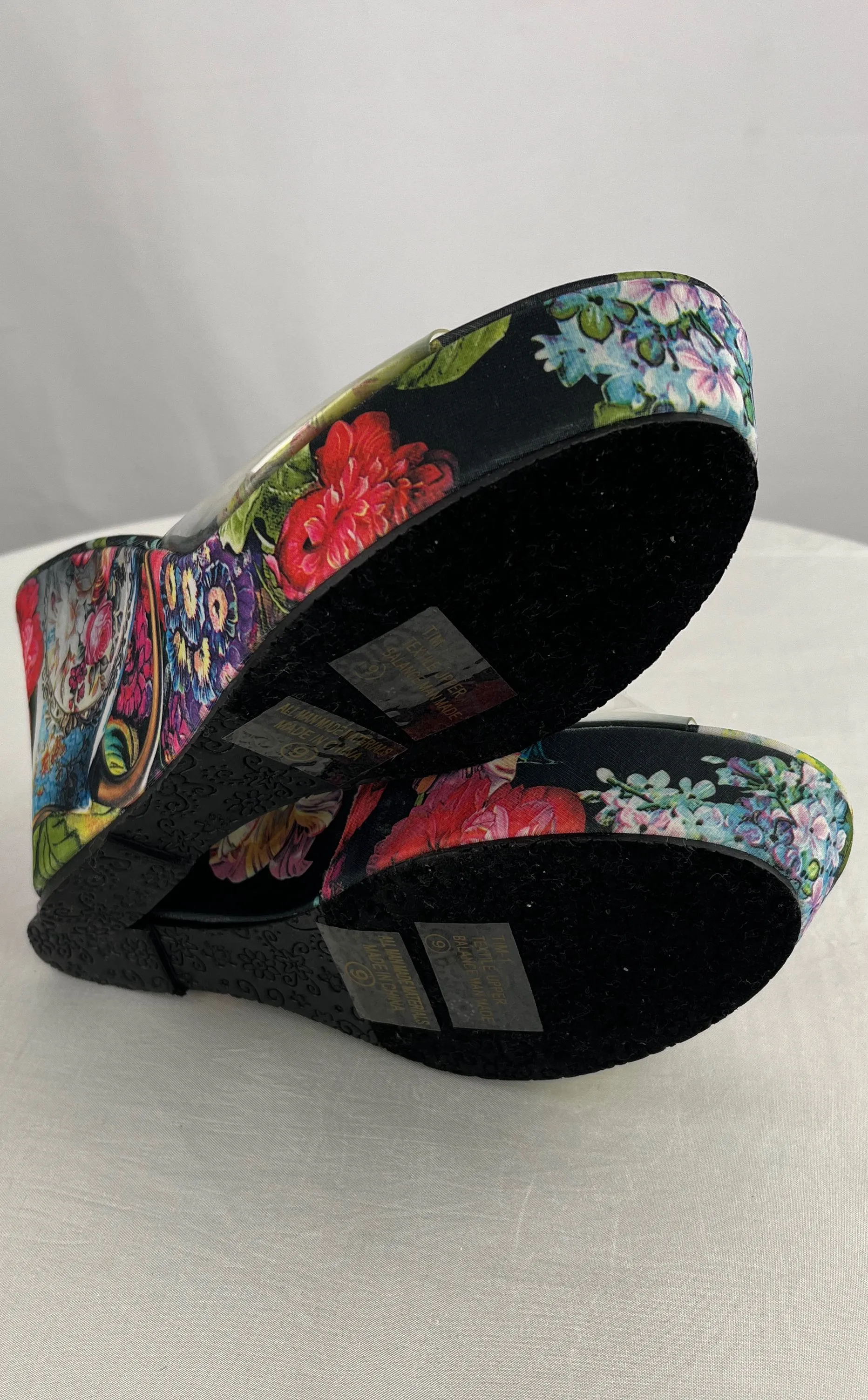 Chase & Chloe Multicolor Floral Wedge Heel With Clear Strap Women 9