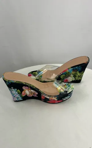 Chase & Chloe Multicolor Floral Wedge Heel With Clear Strap Women 9