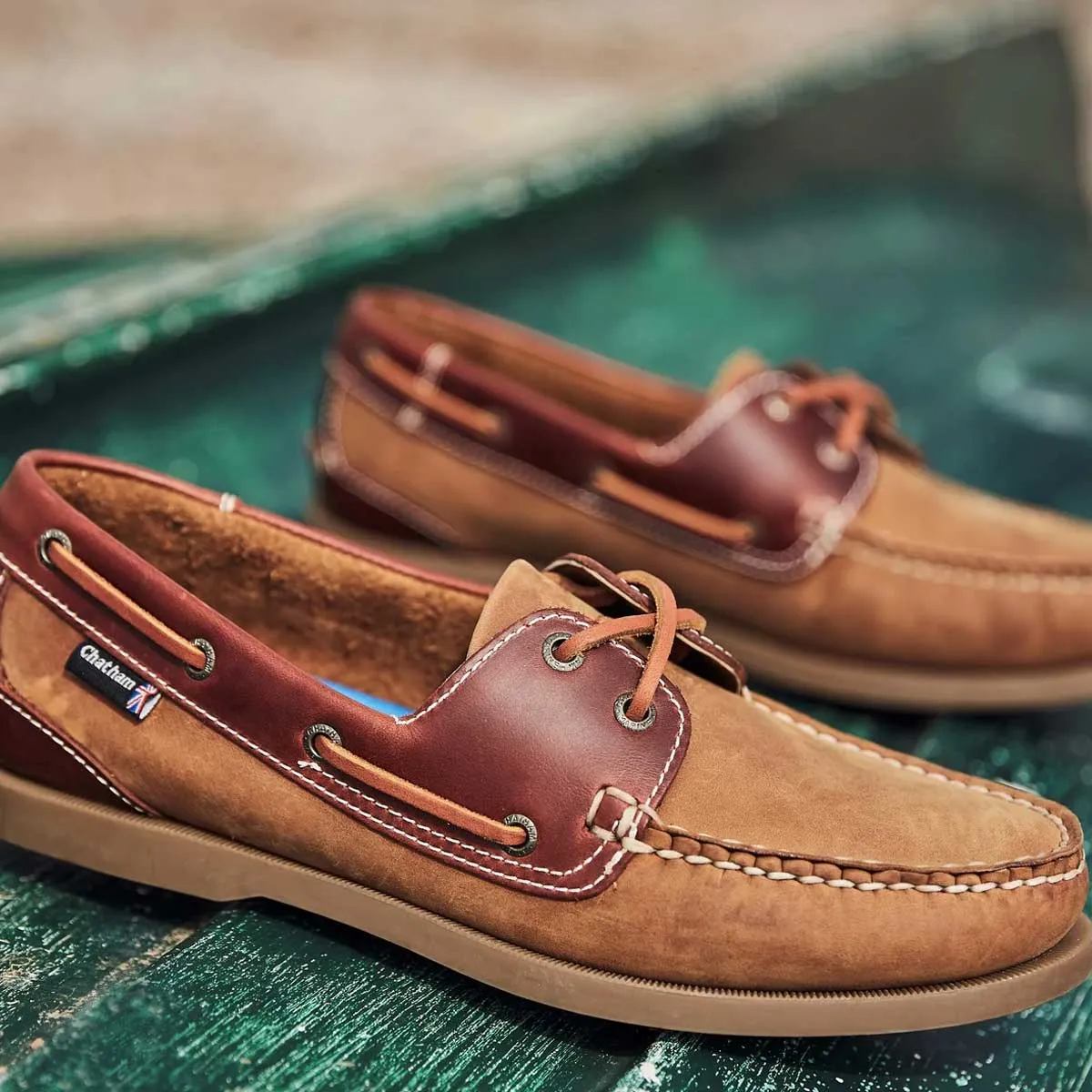 CHATHAM Mens Bermuda II G2 Leather Boat Shoes - Walnut/Seahorse