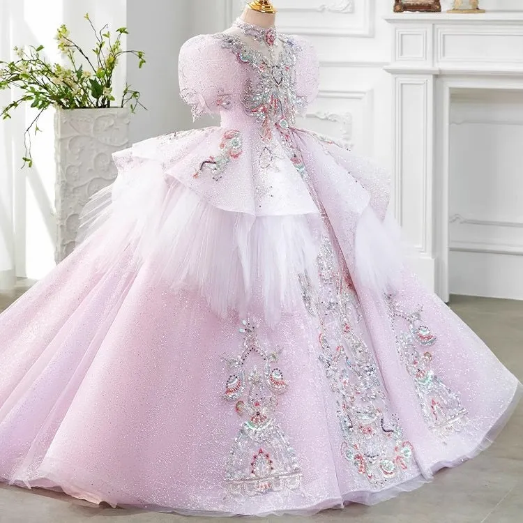 Children's Stage Performance Wedding Flower Girl Trailing Embroidered Elegant Girls Evening Dress