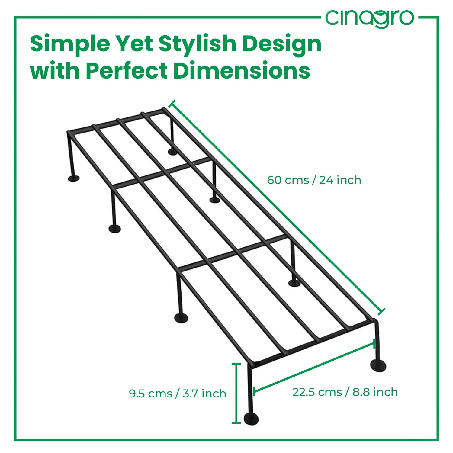 CINAGRO Anti Rust Rectangular Metal Plant Stand (Pack of 2) - 24 inches, Gardening Stand for Balcony, Indoor & Outdoor Use, Strong Durable Flower Pot Stand, Gamla Stand (Plants Not Included, Black)