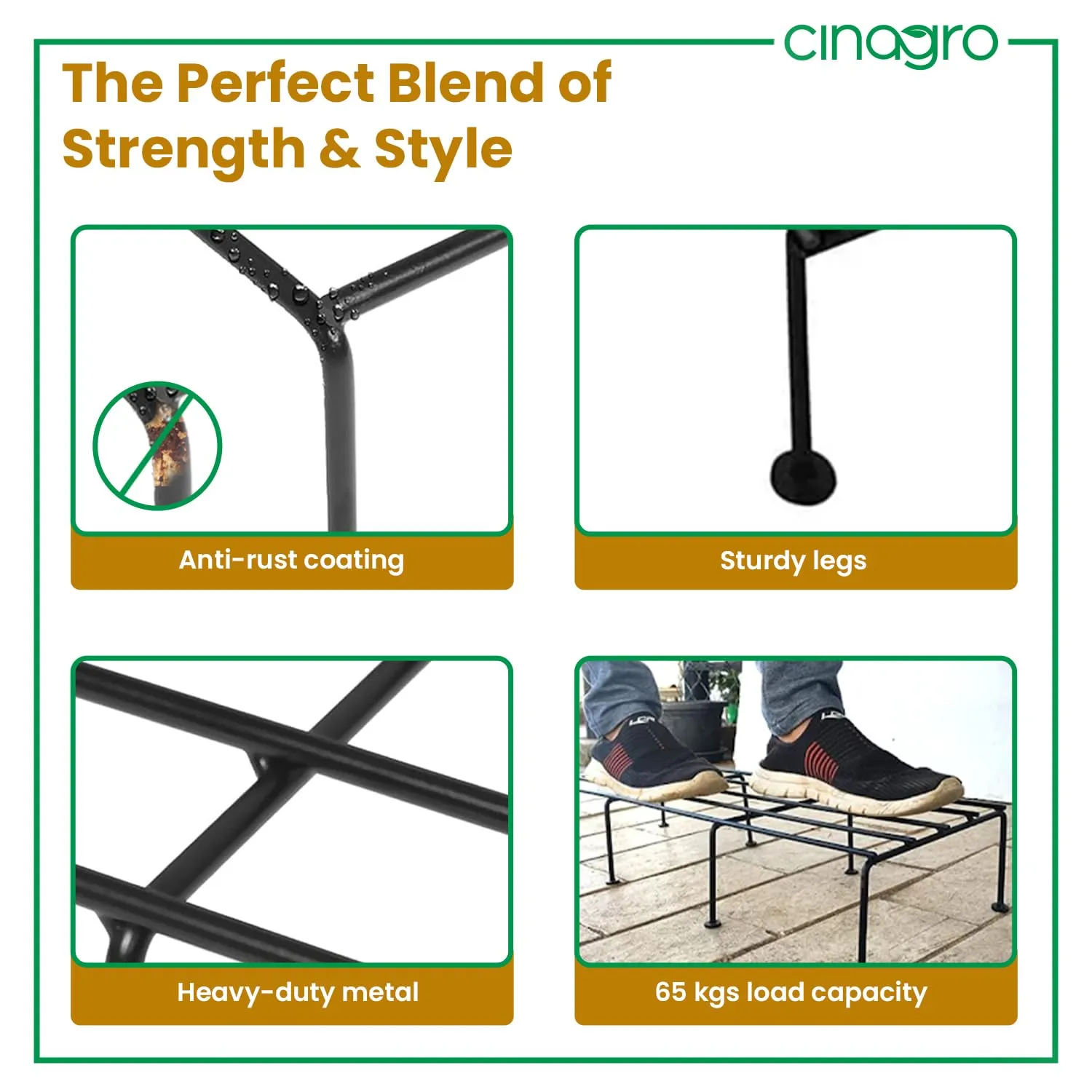 CINAGRO Anti Rust Rectangular Metal Plant Stand (Pack of 2) - 24 inches, Gardening Stand for Balcony, Indoor & Outdoor Use, Strong Durable Flower Pot Stand, Gamla Stand (Plants Not Included, Black)