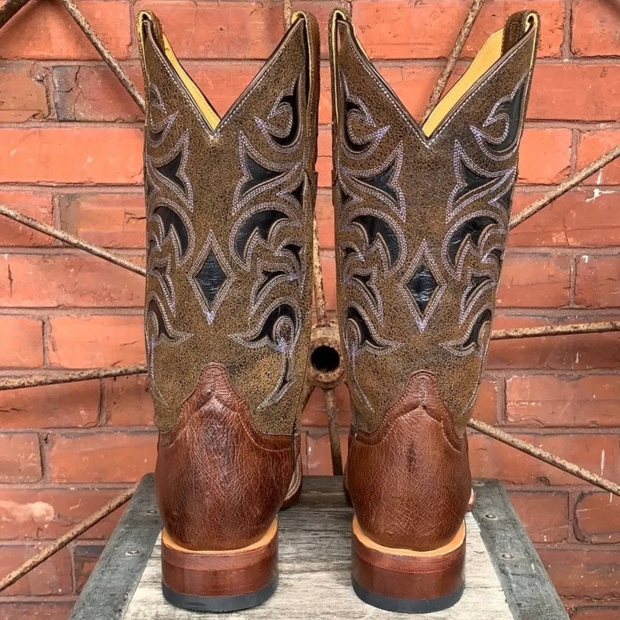 CINCH Full Quill Ostrich Leather Square Toe Cowgirl Cowboy Western Boots