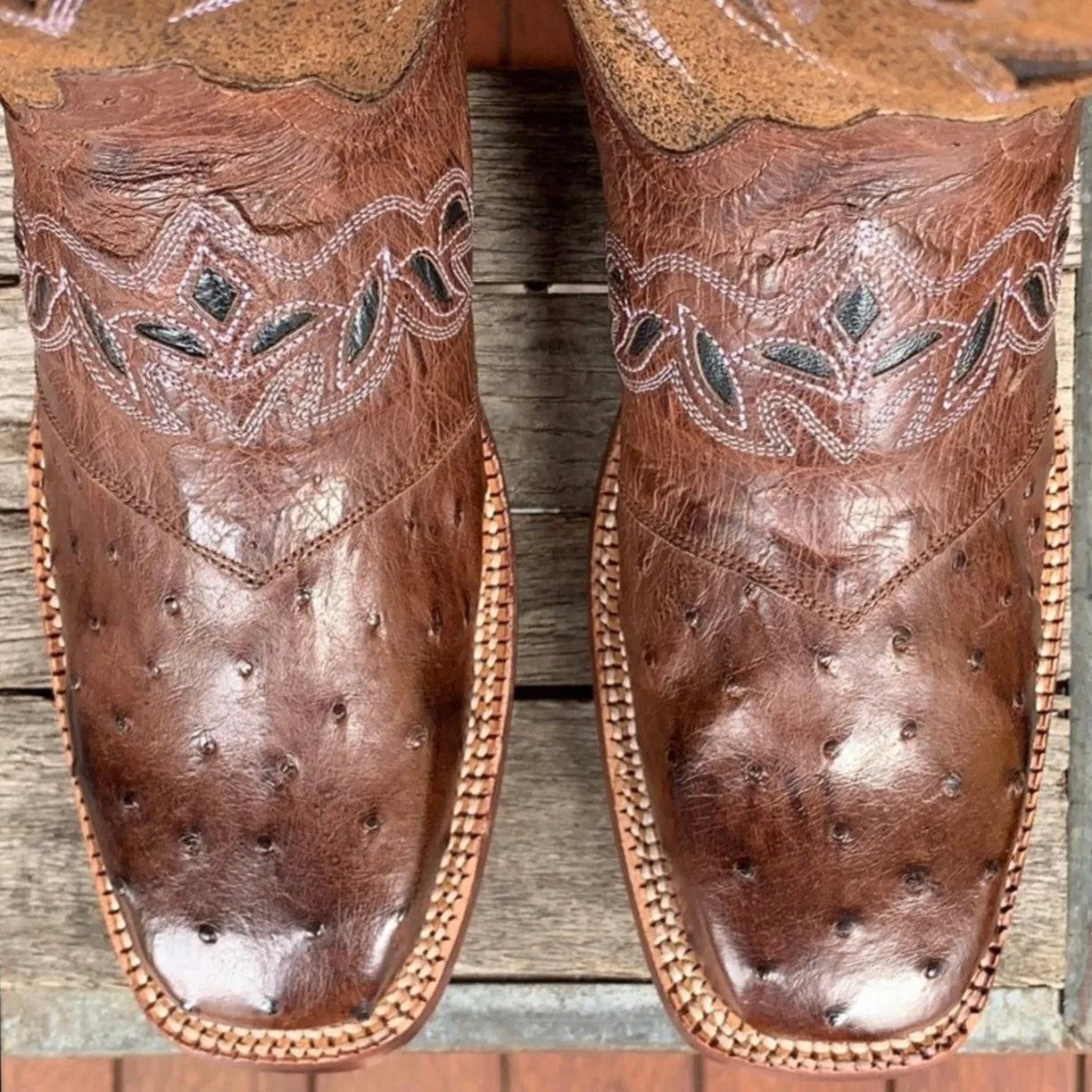 CINCH Full Quill Ostrich Leather Square Toe Cowgirl Cowboy Western Boots