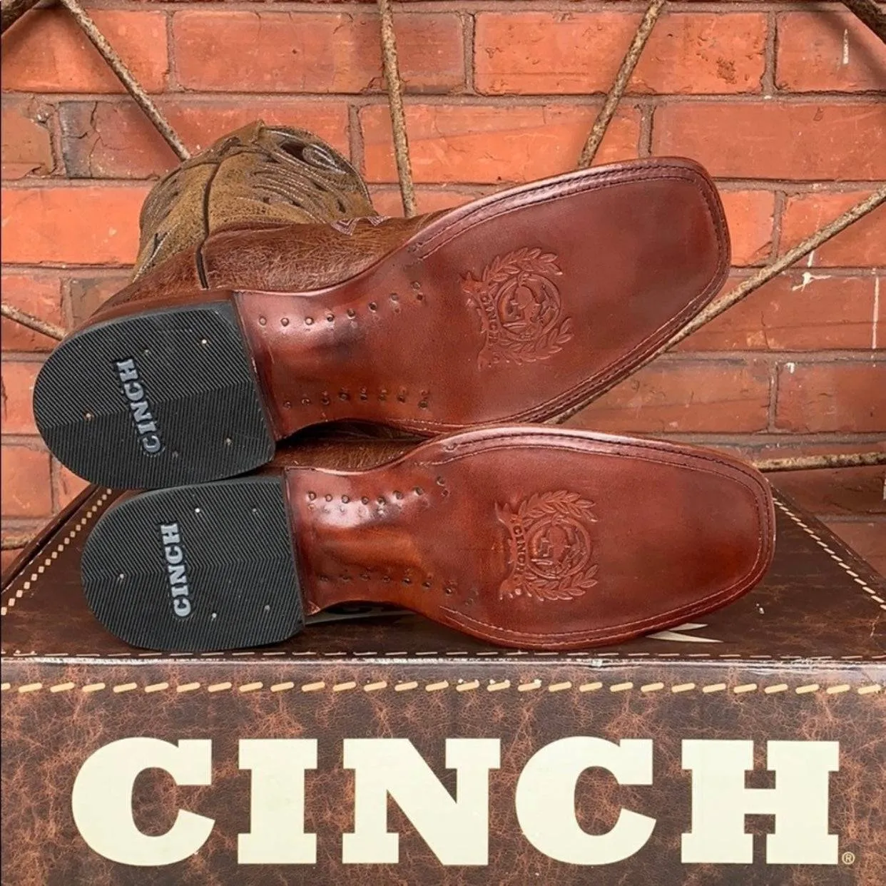 CINCH Full Quill Ostrich Leather Square Toe Cowgirl Cowboy Western Boots