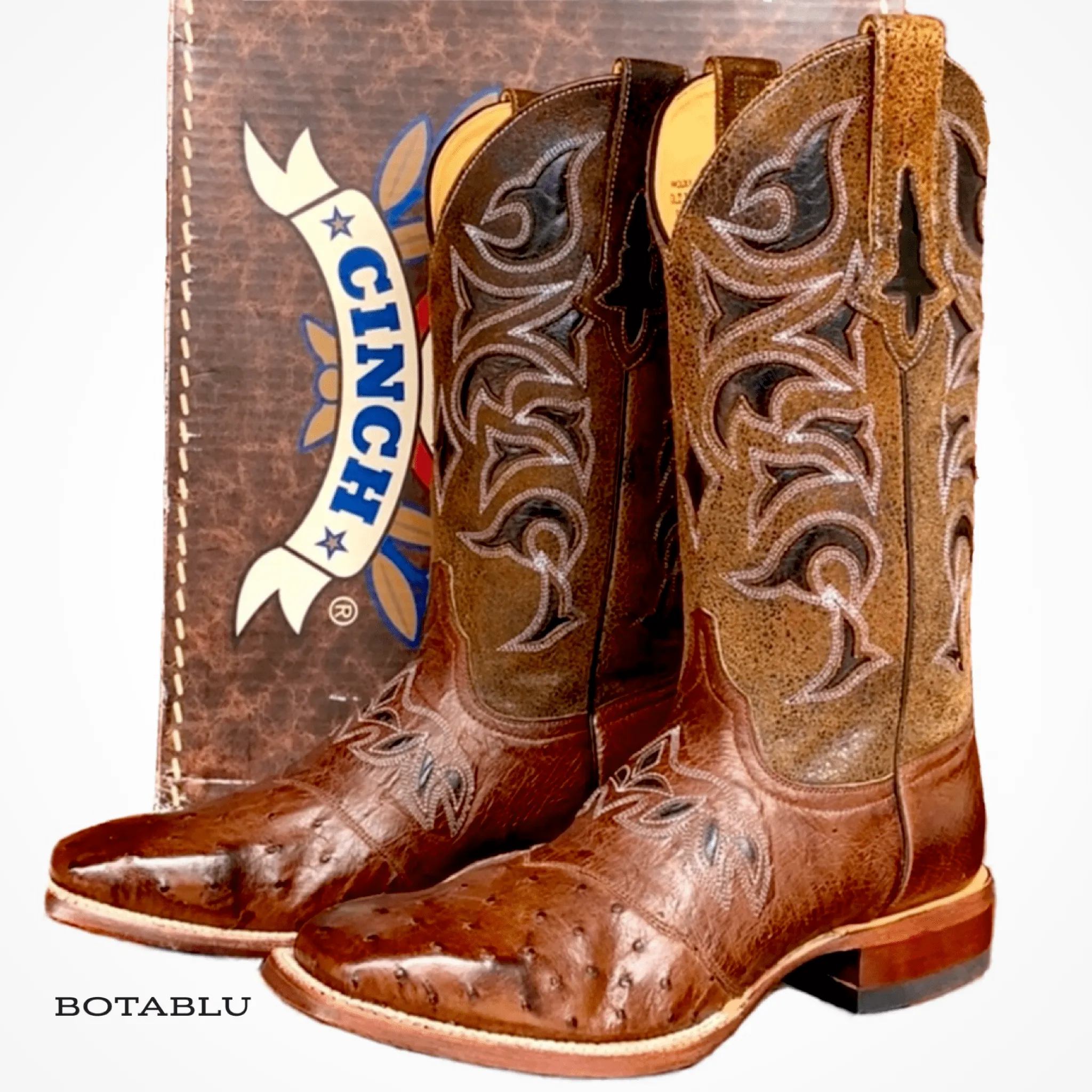 CINCH Full Quill Ostrich Leather Square Toe Cowgirl Cowboy Western Boots