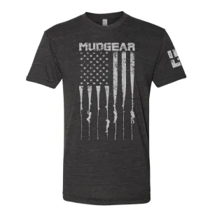 CLEARANCE ITEM - MudGear Tri-blend Logo Tee - USA Flag / Rope Climb (Heather Black)