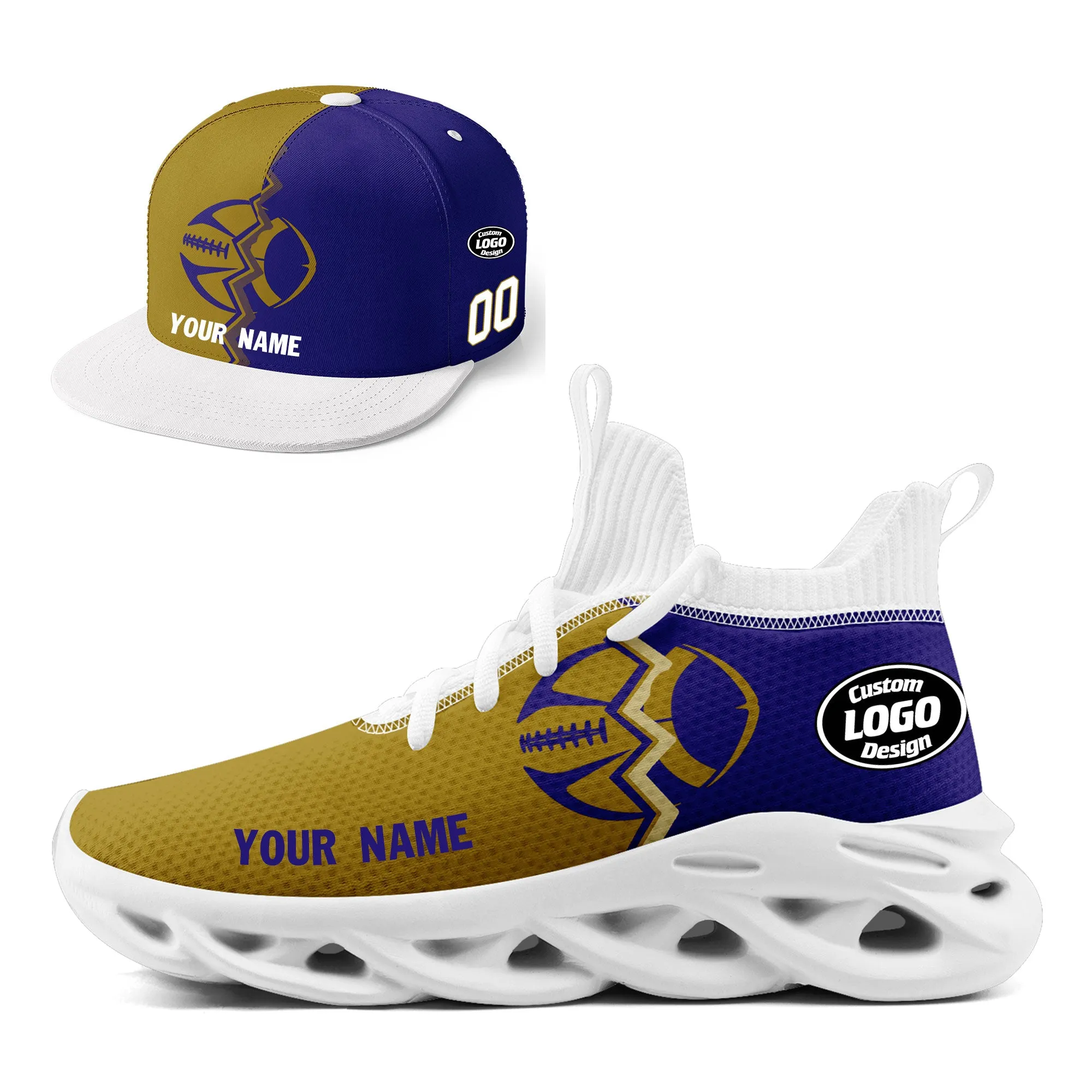 Custom Purple Yellow Maryland MaxSoul Shoes and Hat Combo Offer Personalized Combo ZH-D028017-17