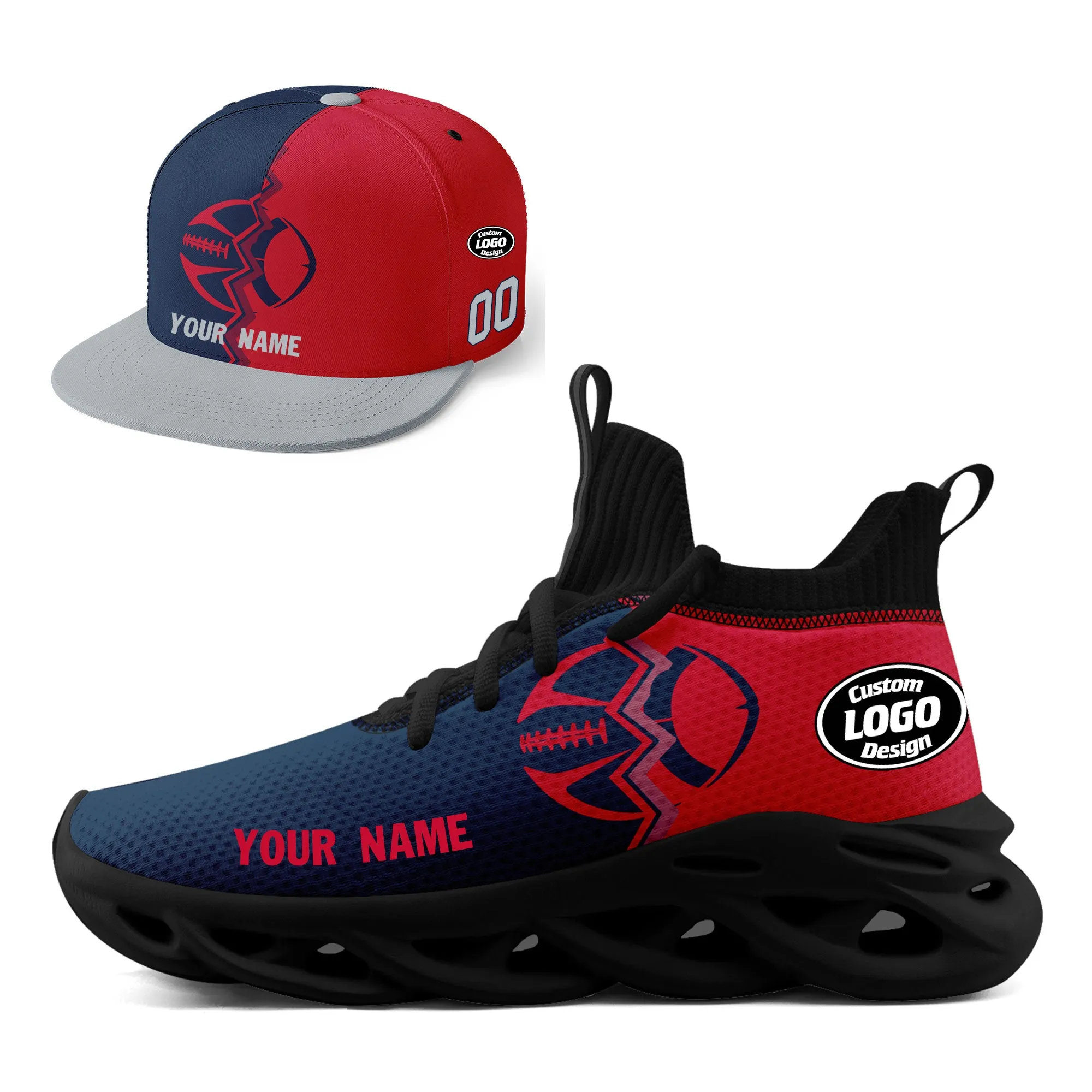 Custom Red Blue Massachusetts MaxSoul Shoes and Hat Combo Offer Personalized Combo ZH-D028017-29