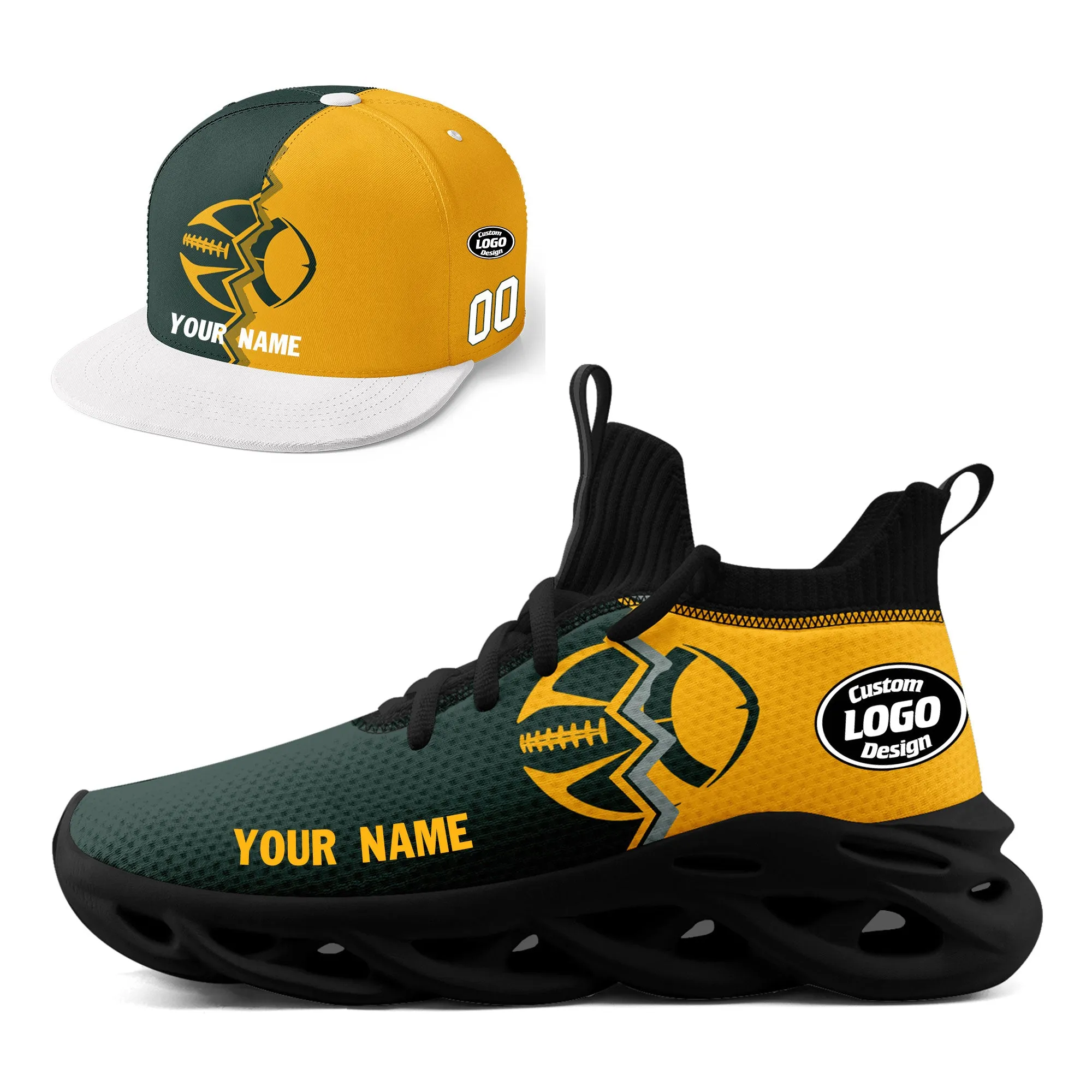 Custom Yellow Green Wisconsin MaxSoul Shoes and Hat Combo Offer Personalized Combo ZH-D028017-7