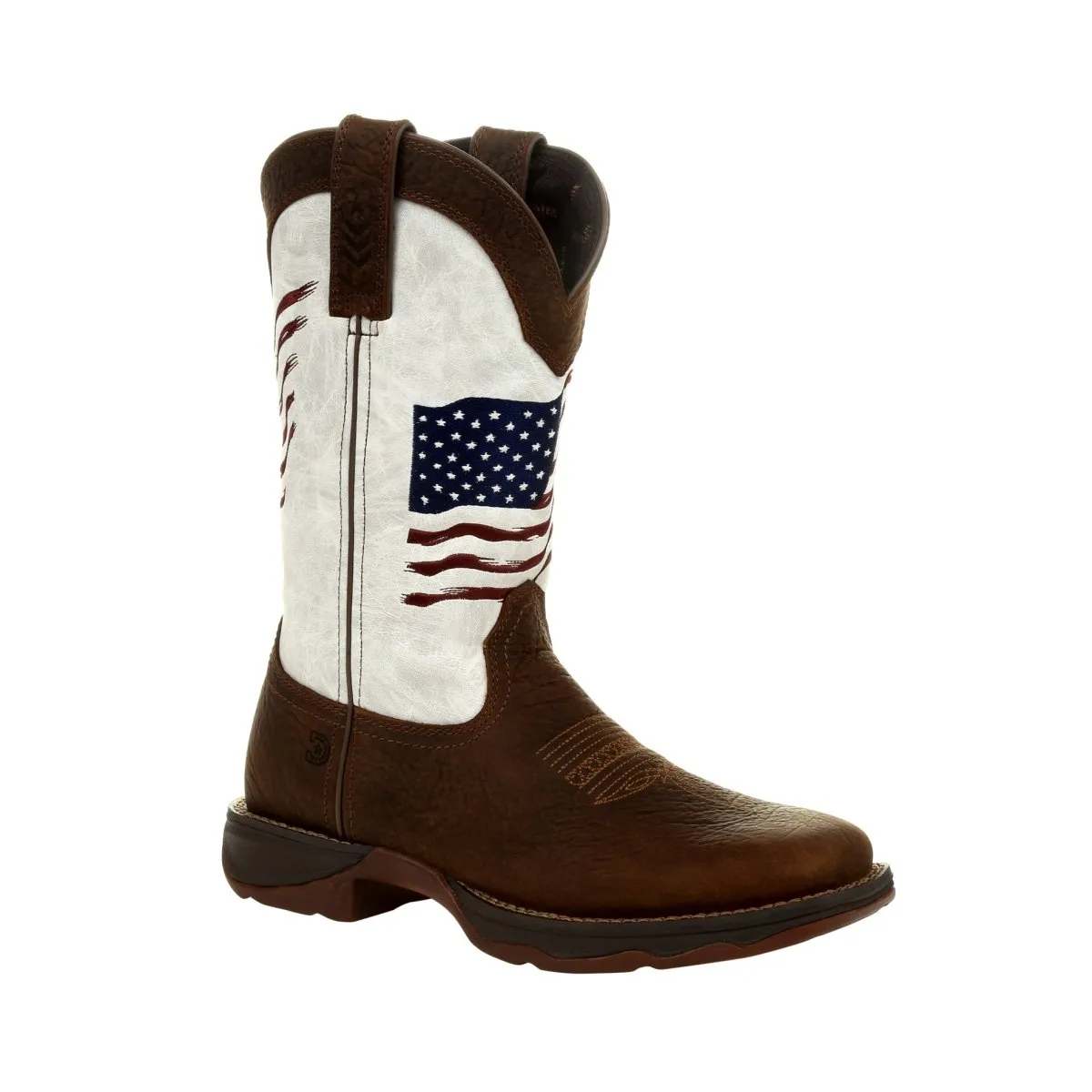 Durango Lady Rebel Women's Distressed Flag Embroidery Western Boots Drd0394 In Bay Brown And White