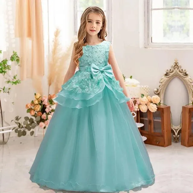 Embroidered Girls' Long Princess Performance Dress