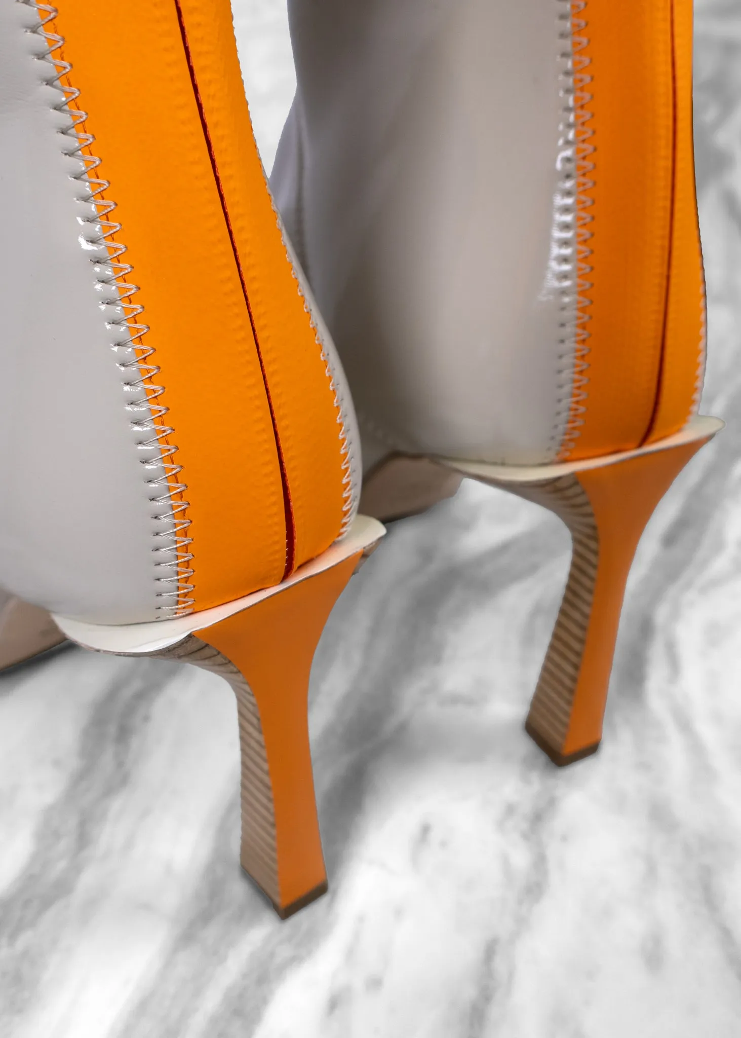 Fendi Beige Orange Patent Leather Ankle Boots