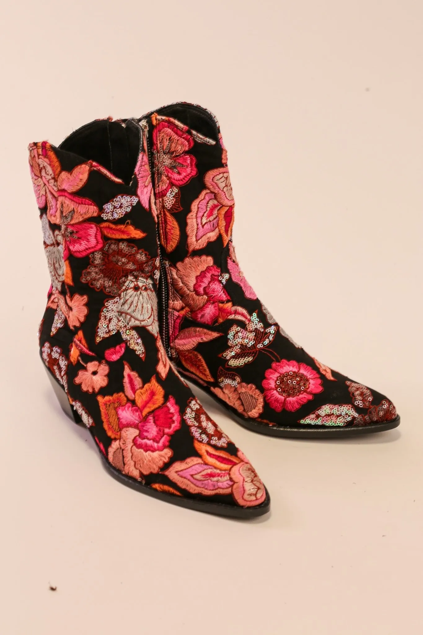 FLOWER SEQUIN EMBROIDERED BOOTS LISA