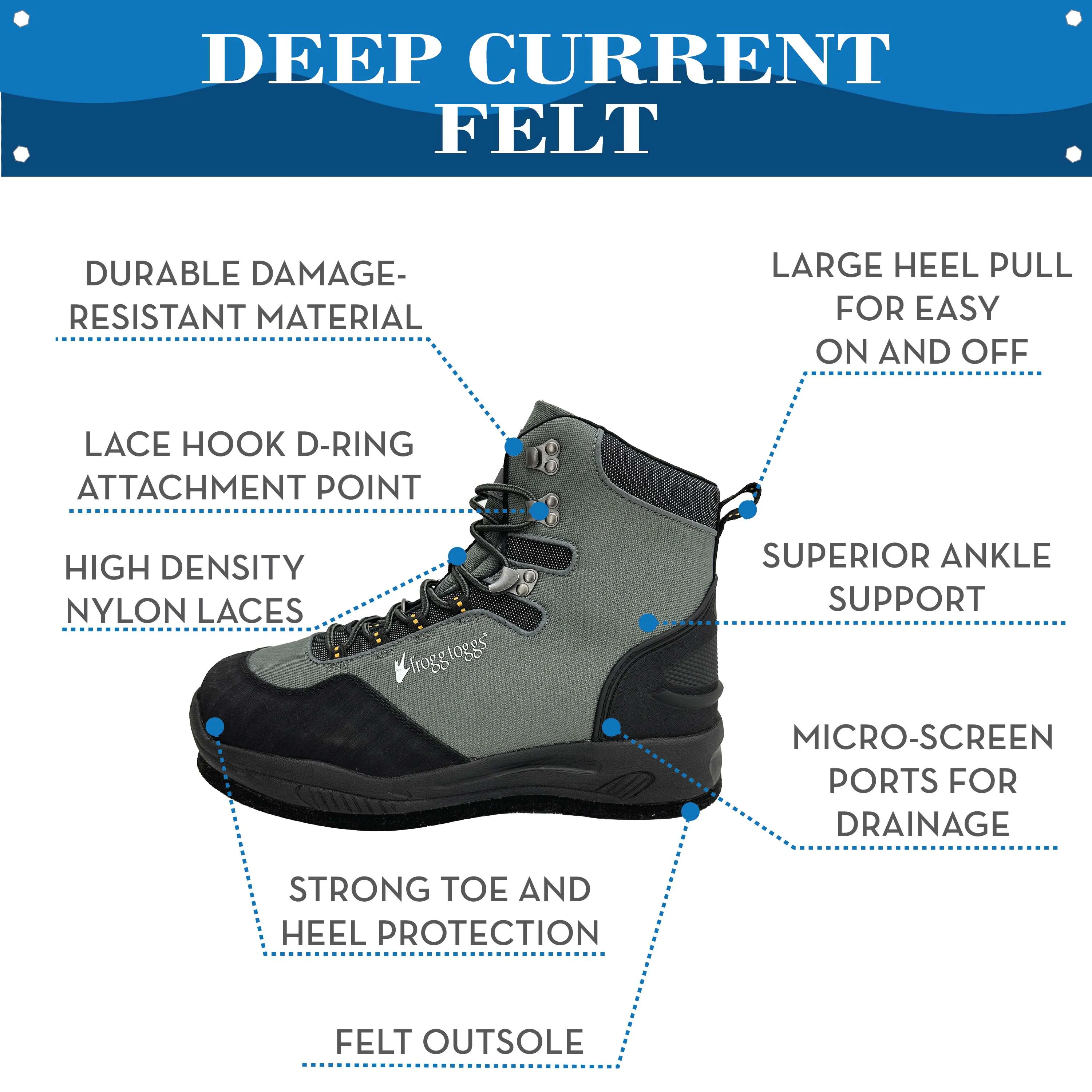 Frogg Toggs Mens Dark Graphite Deep Current Felt Wading Boot