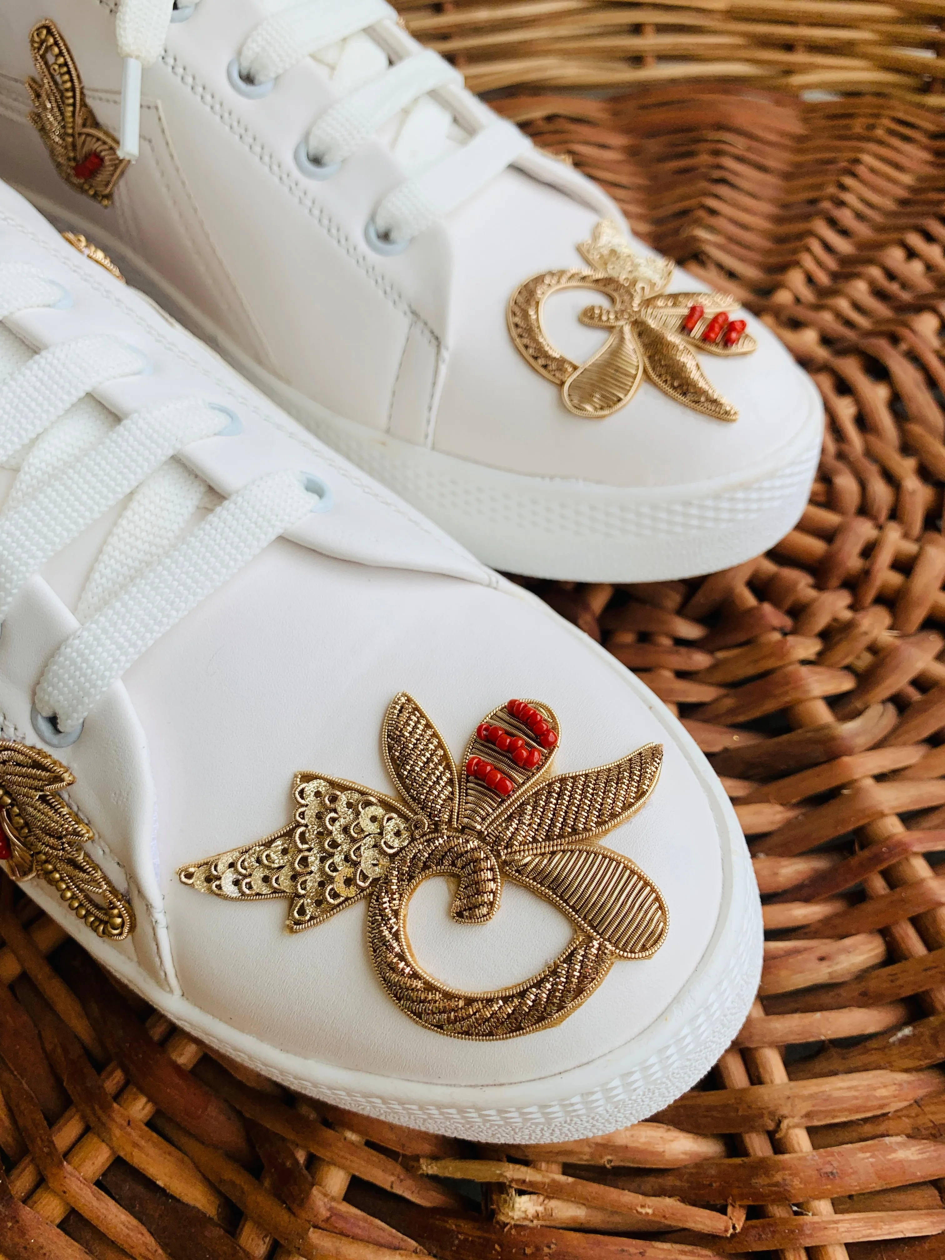 Funky N Trendy zardozi embroidery work bridal sneakers/ bridesmaid sneaker / golden sneakers/ unisex sneakers / groom sneakers / groom shoes