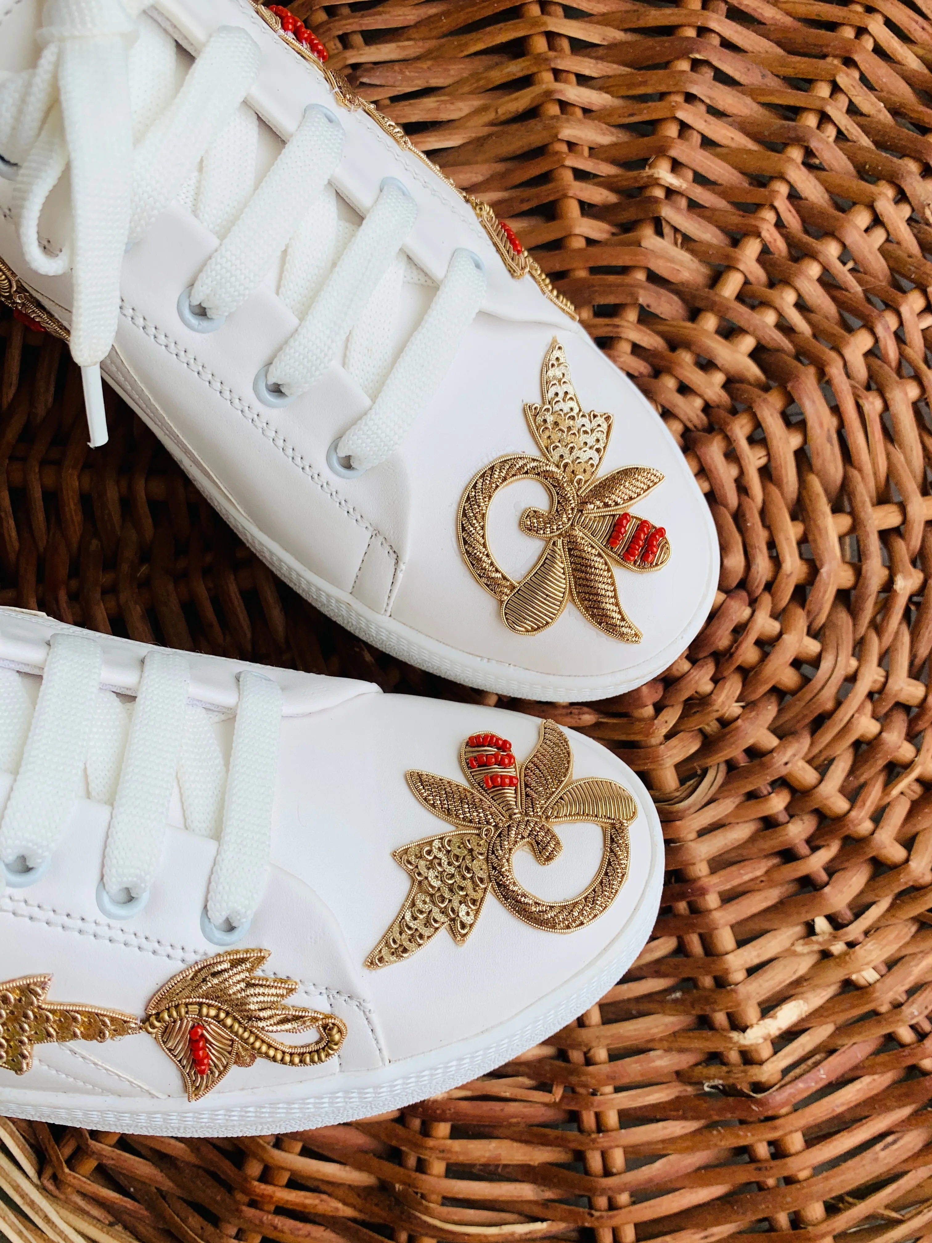 Funky N Trendy zardozi embroidery work bridal sneakers/ bridesmaid sneaker / golden sneakers/ unisex sneakers / groom sneakers / groom shoes