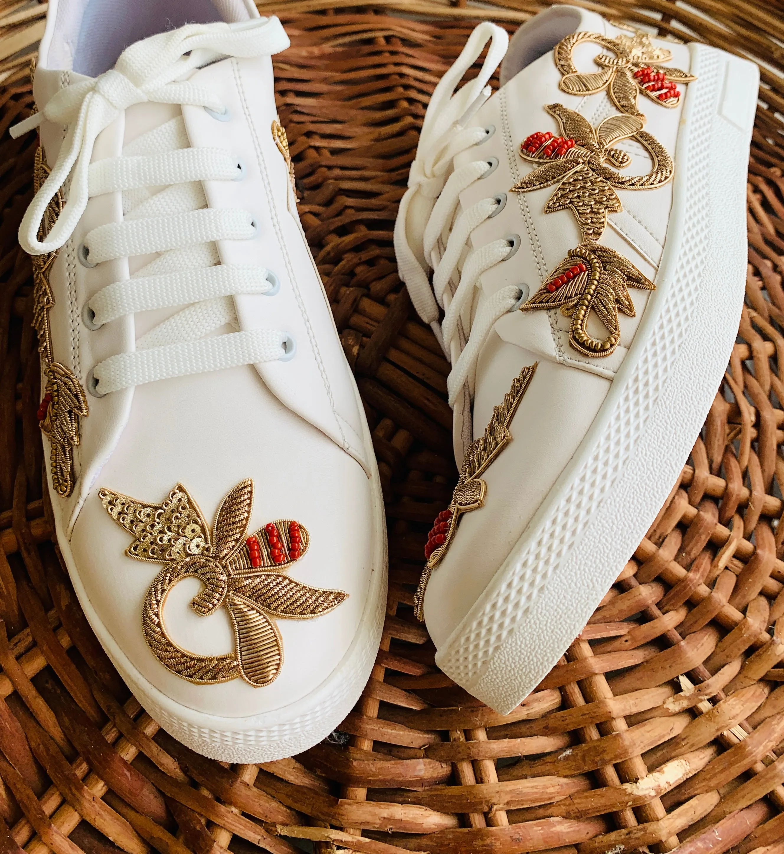 Funky N Trendy zardozi embroidery work bridal sneakers/ bridesmaid sneaker / golden sneakers/ unisex sneakers / groom sneakers / groom shoes